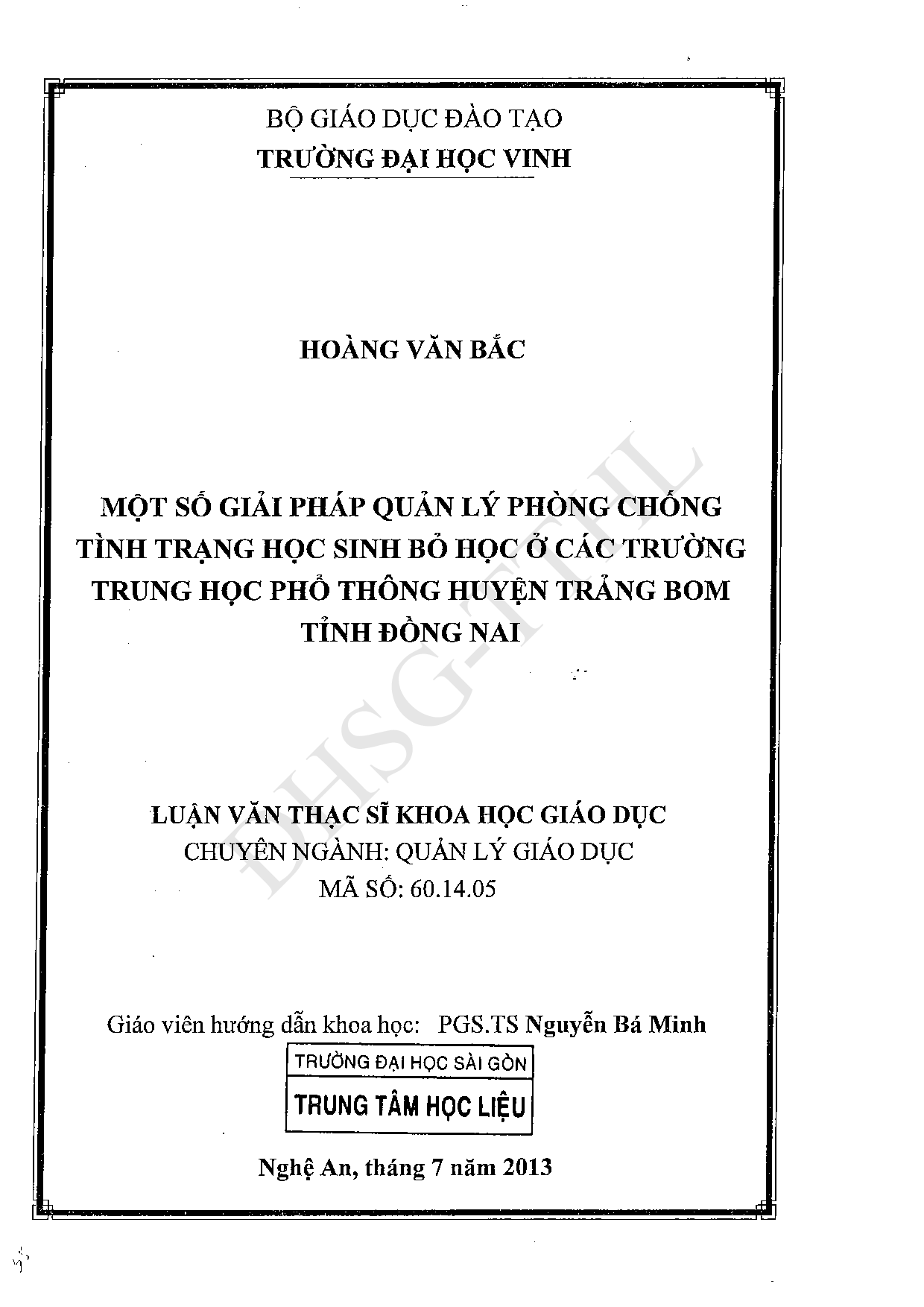 Một số giải pháp quản lý phòng chống tình trạng học sinh bỏ học ở các trường trung học phổ thông huyện Trảng Bom tỉnh Đồng Nai