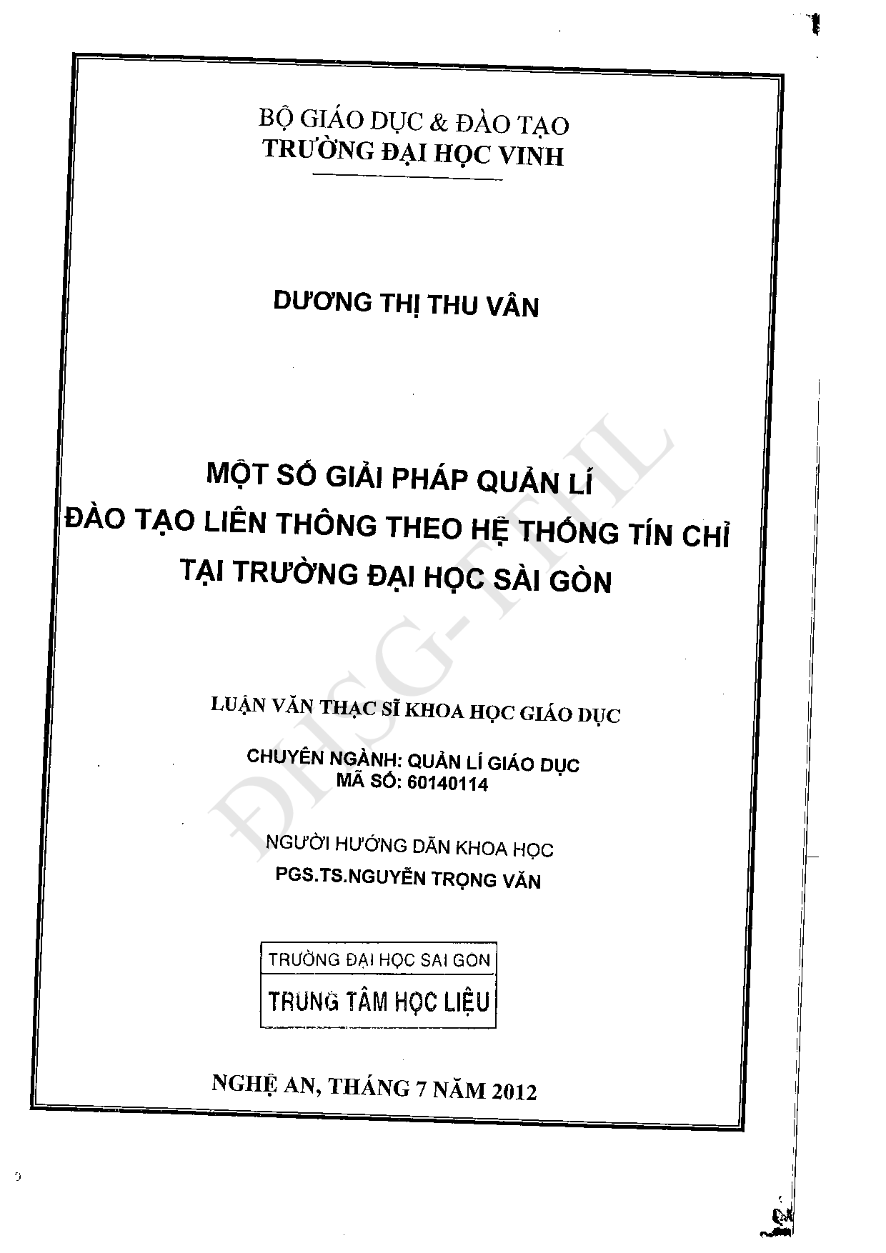 Một số giải pháp quản lí đào tạo liên thông theo hệ thống tín chỉ tại trường Đại học Sài Gòn