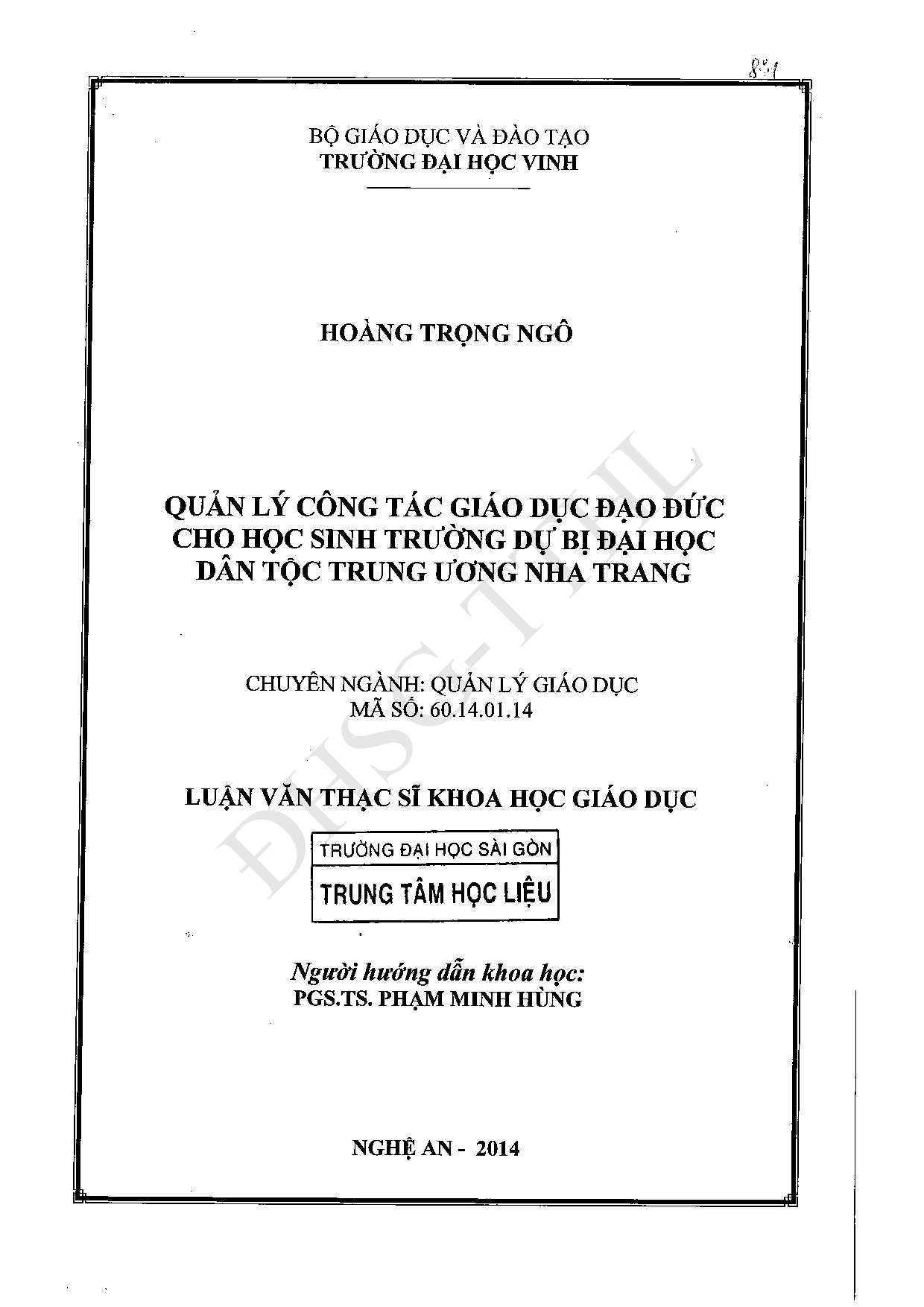 Quản lý công tác giáo dục đạo đức cho học sinh trường dự bị đại học dân tộc Trung ương Nha Trang