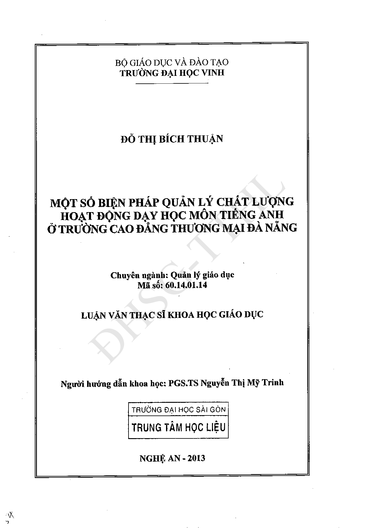 Một số biện pháp quản lý chất lượng hoạt động dạy học môn tiếng Anh ở trường Cao đẳng thương mại Đà Nẵng