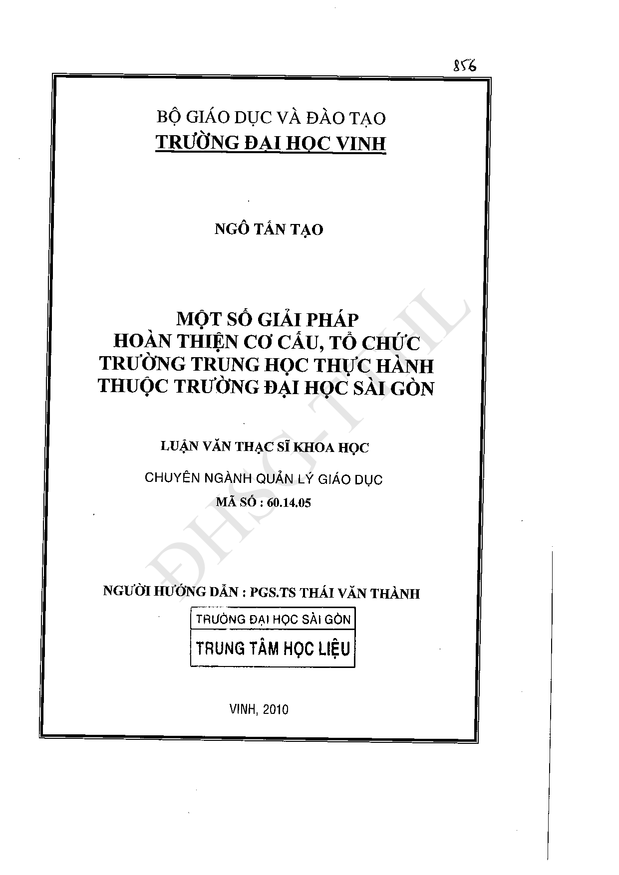 Một số giải pháp hoàn thiện cơ cấu, tổ chức trường trung học thực hành thuộc trường Đại học Sài Gòn