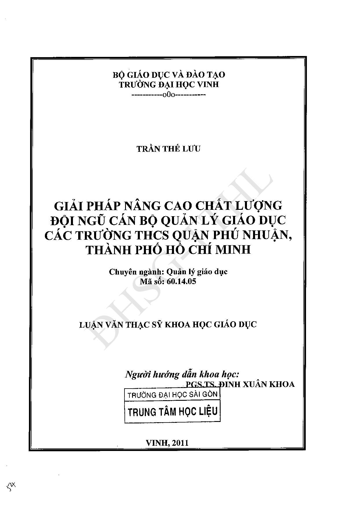 Giải pháp nâng cao chất lượng đội ngũ cán bộ quản lý giáo dục các trường THCS quận Phú Nhuận, thành phố Hồ Chí Minh