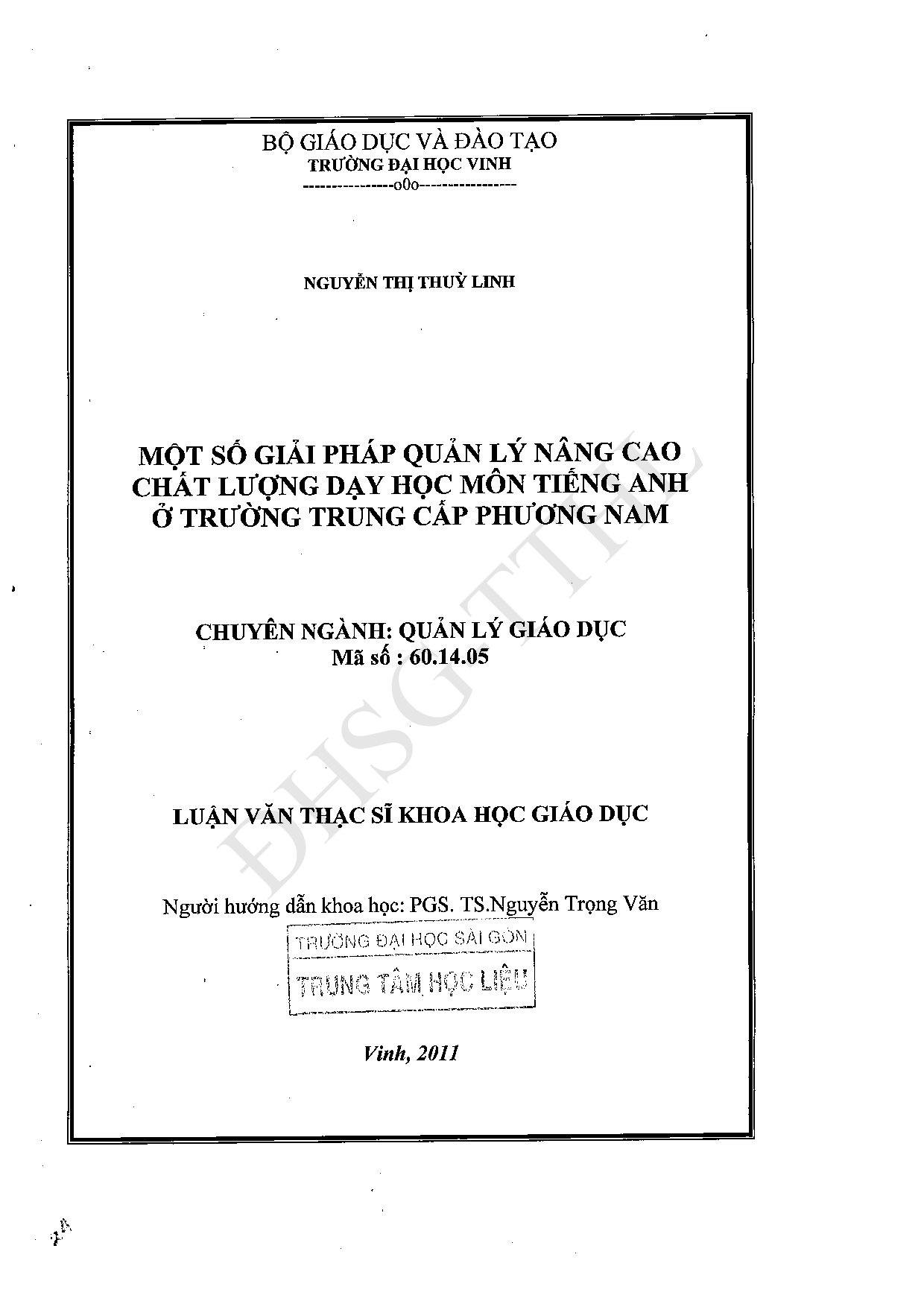 Một số giải pháp quản lý nâng cao chất lượng dạy học môn tiếng Anh ở trường Trung cấp Phương Nam