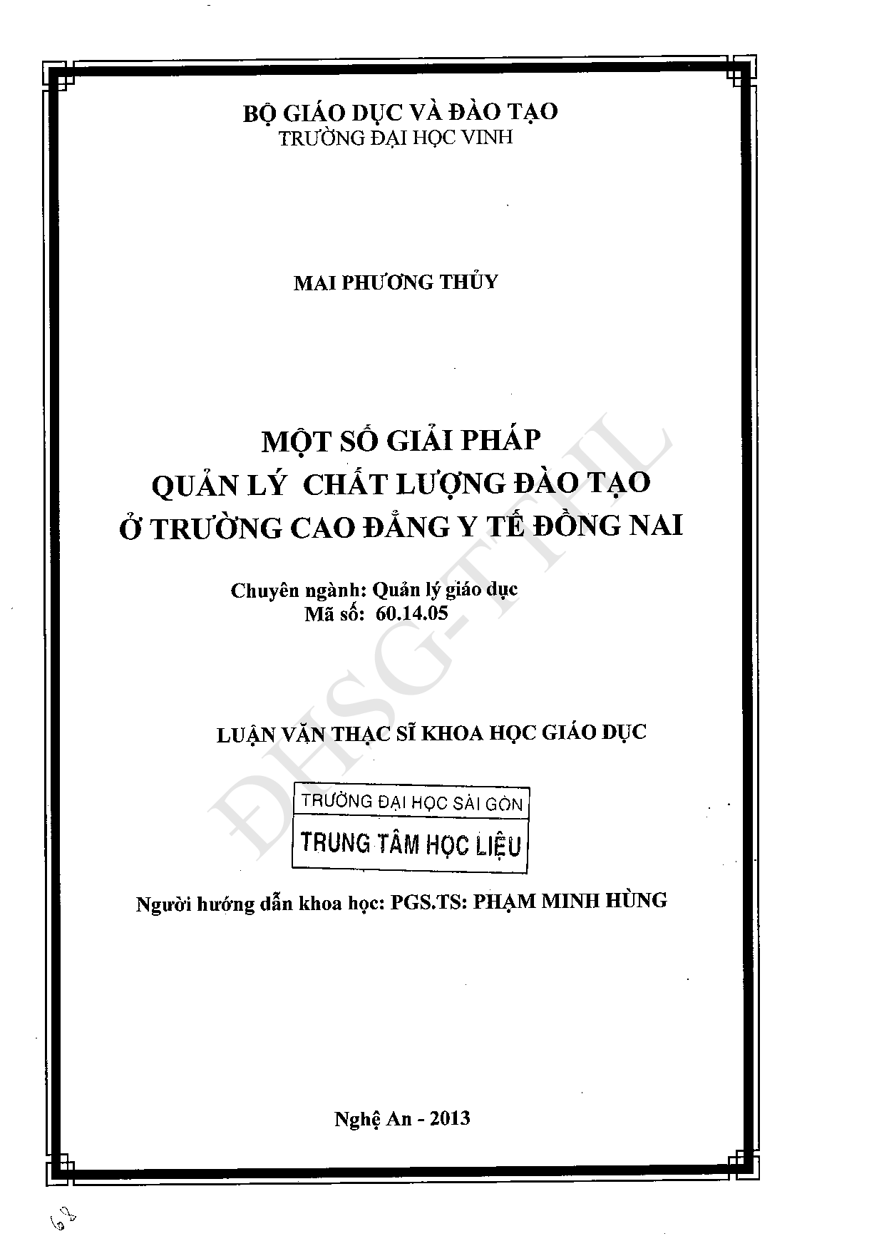 Một số giải pháp quản lý chất lượng đào tạo ở trường Cao đẳng Y tế Đồng Nai