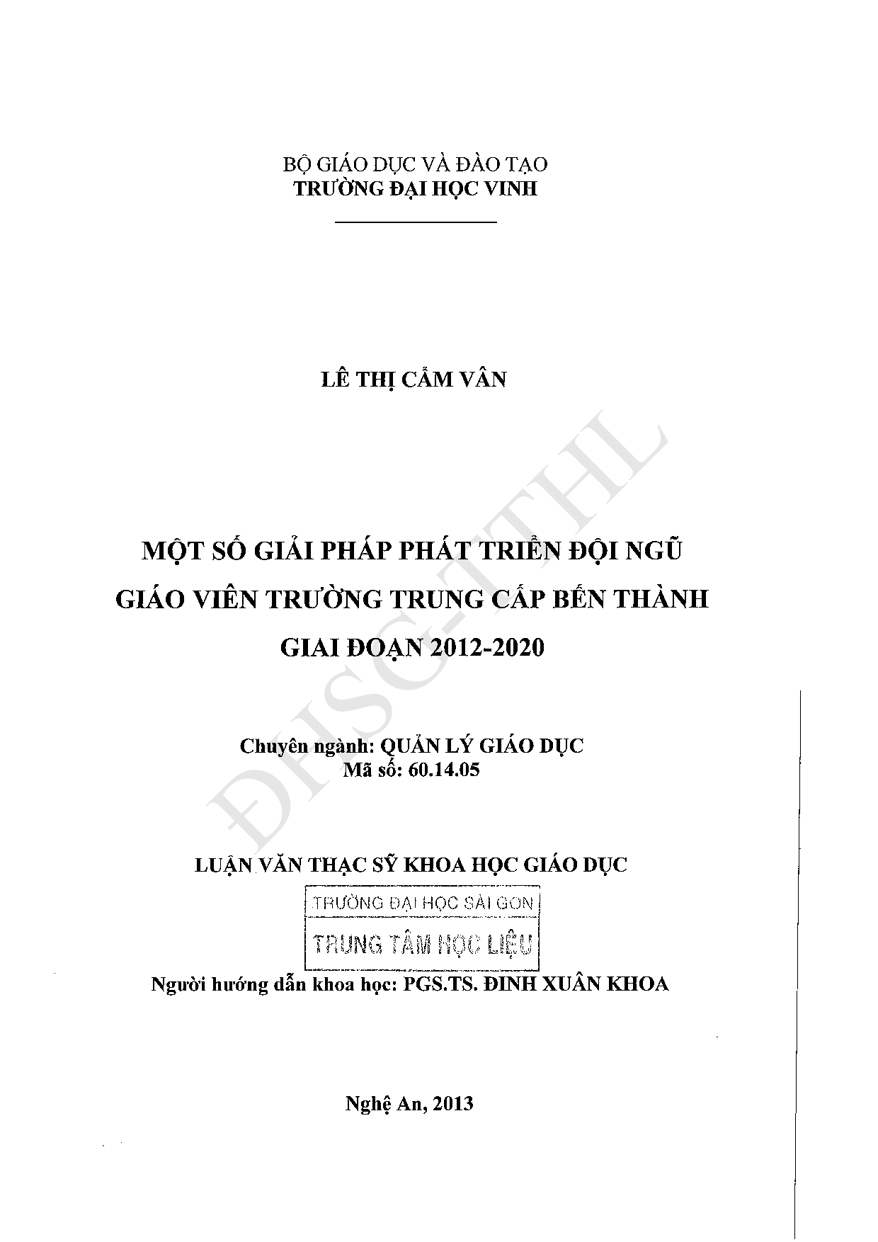 Một số giải pháp phát triển đội ngũ giáo viên trường trung cấp Bến Thành giai đoạn 2012-2020