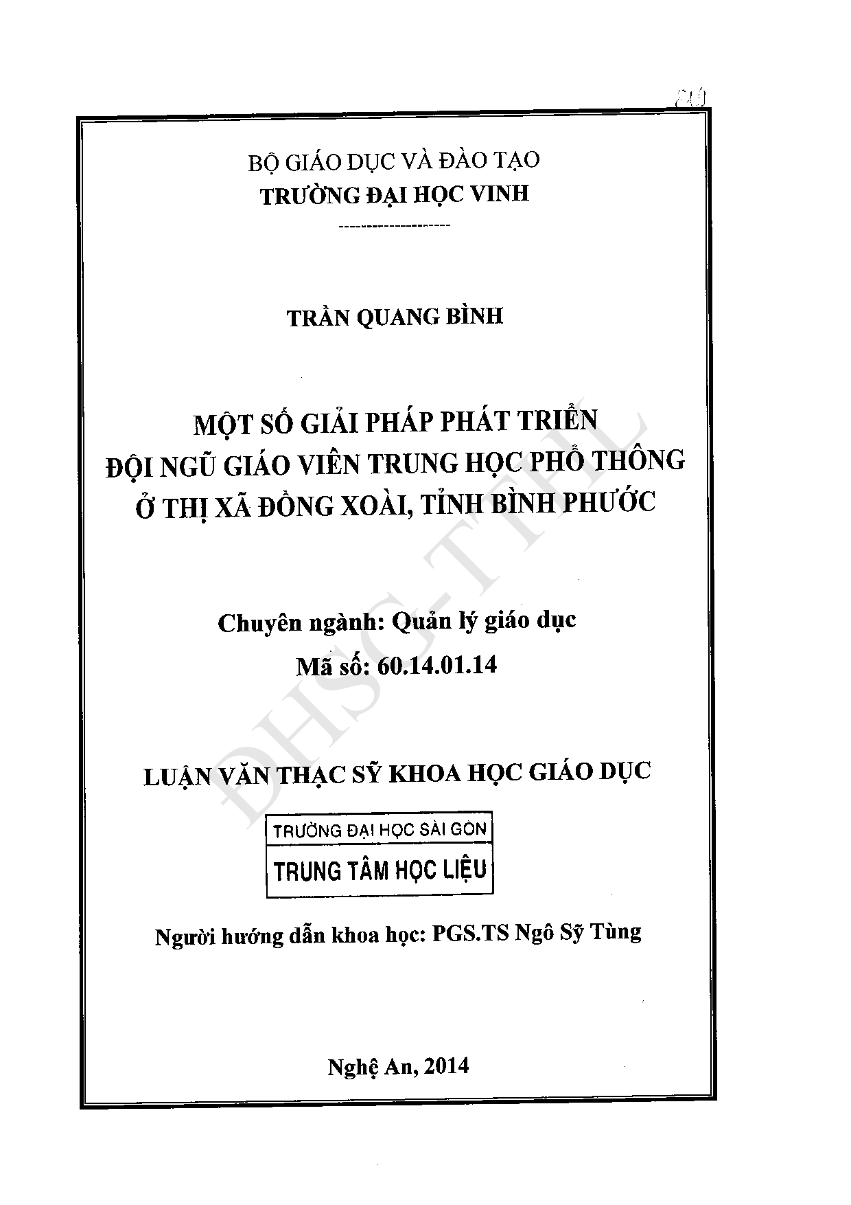 Một số giải pháp phát triển đội ngũ giáo viên Trung học phổ thông ở thị xã Đồng Xoài, tỉnh Bình Phước