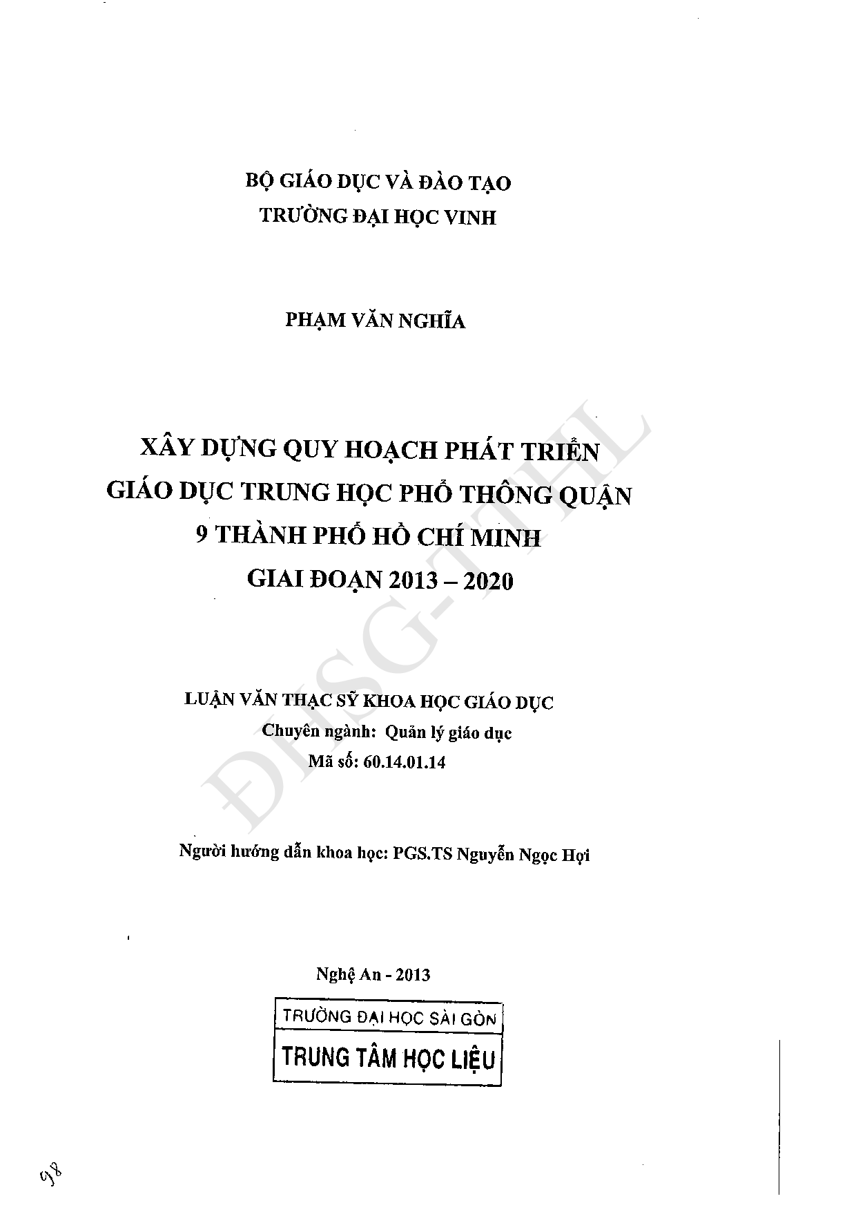 Xây dựng quy hoạch phát triển giáo dục trung học phổ thông quận 9 Thành phố Hồ Chí Minh giai đoạn 2013-2020