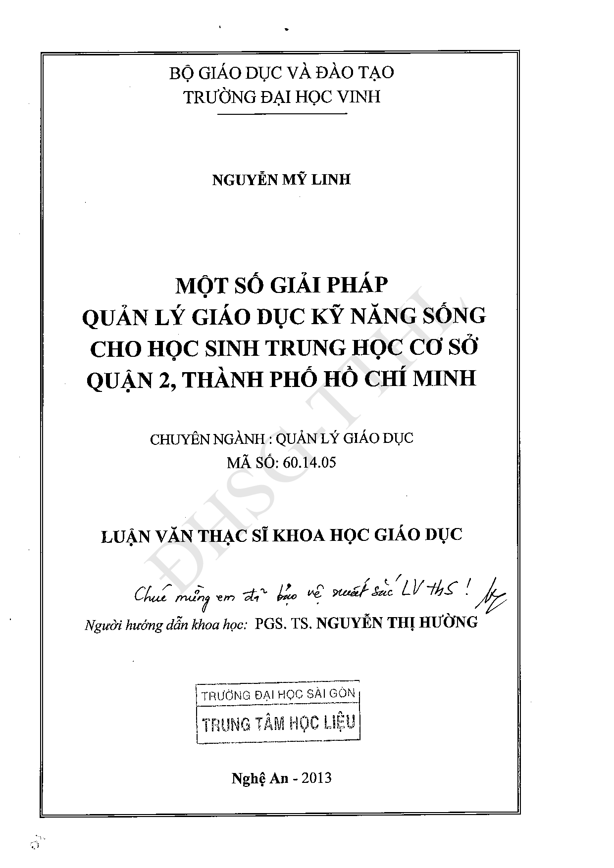 Một số giải pháp quản lý giáo dục kỹ năng sống cho học sinh Trung học cơ sở quận 2, Thành phố Hồ Chí Minh