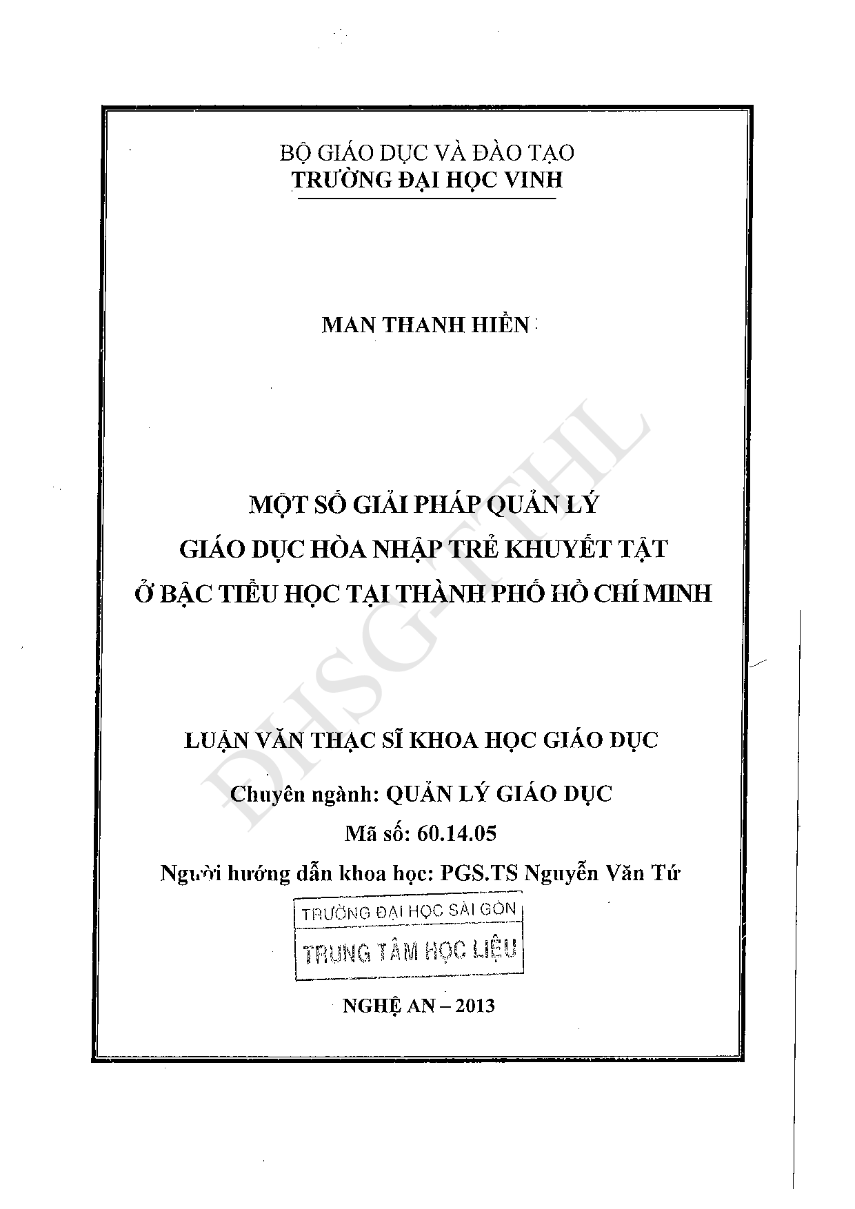 Một số giải pháp quản lý giáo dục hòa nhập trẻ khuyết tật ở bậc Tiểu học tại thành phố Hồ Chí Minh