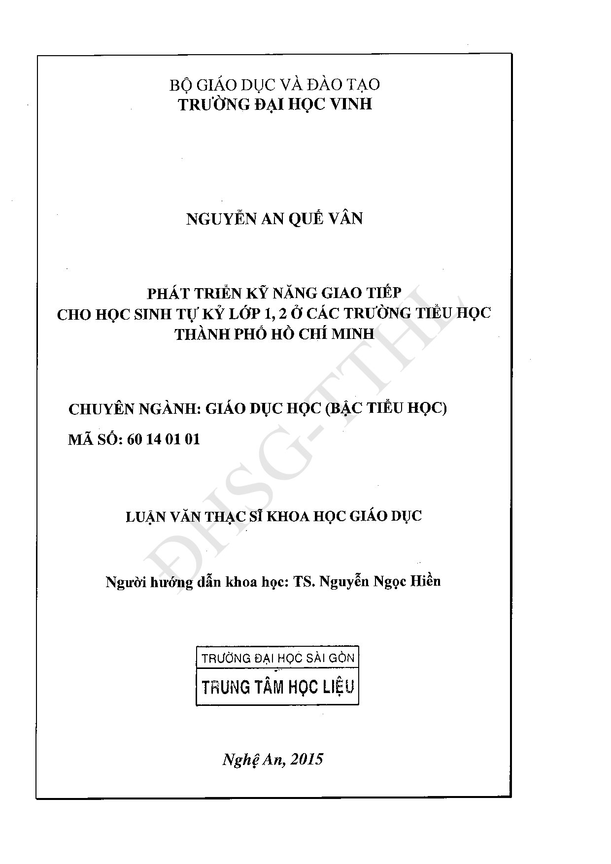 Phát triển kỹ năng giao tiếp cho học sinh tự kỷ lớp 1, 2 ở các trường tiểu học Thành phố Hồ Chí Minh