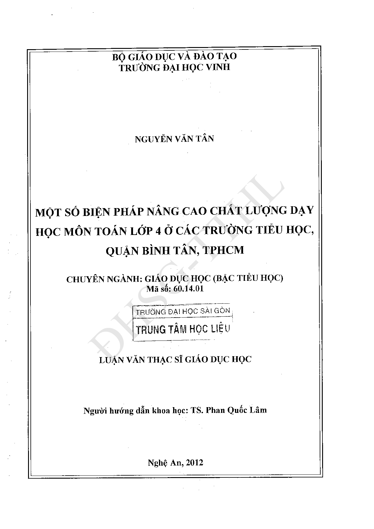 Một số biện pháp nâng cao chất lượng dạy học môn Toán lớp 4 ở các trường tiểu học, quận Bình Tân, TP.HCM