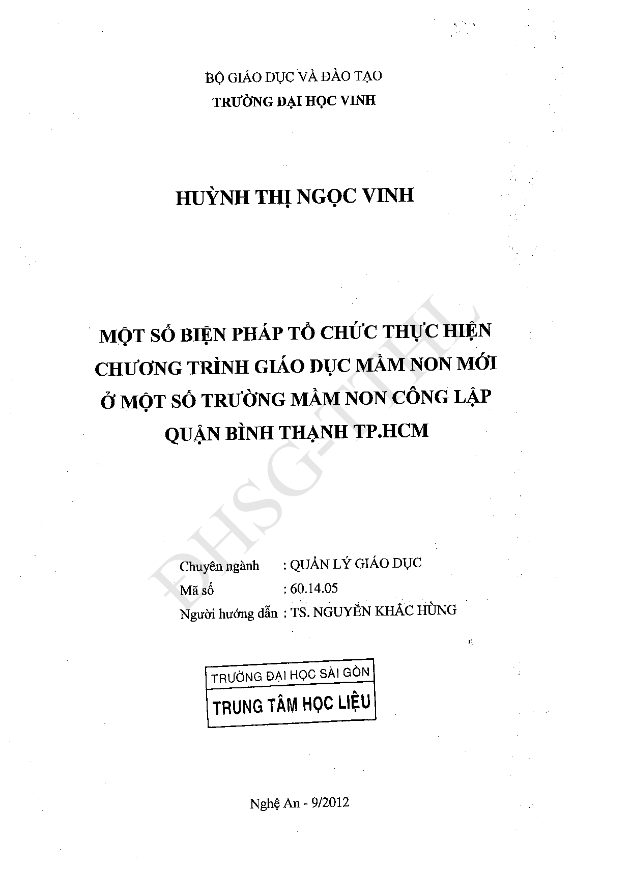 Một số biện pháp tổ chức thực hiện chương trình giáo dục Mầm non ở một số trường Mầm non công lập quận Bình Thạnh Tp.HCM