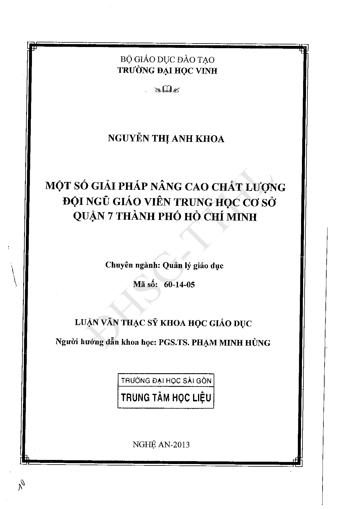 Một số giải pháp nâng cao chất lượng đội ngũ giáo viên Trung học cơ sở quận 7 Thành phố Hồ Chí Minh