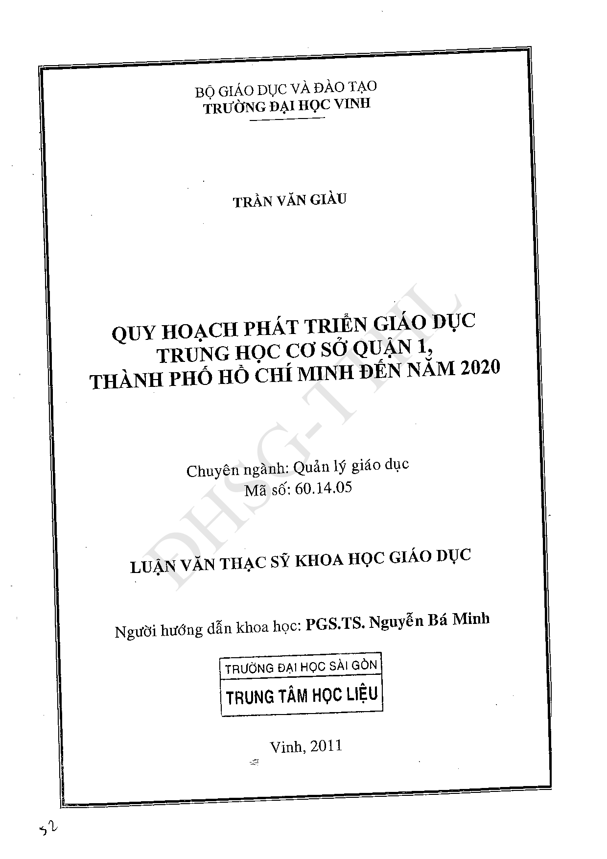 Quy hoạch phát triển giáo dục trung học cơ sở quận 1, Thành phố Hồ Chí Minh đến năm 2020