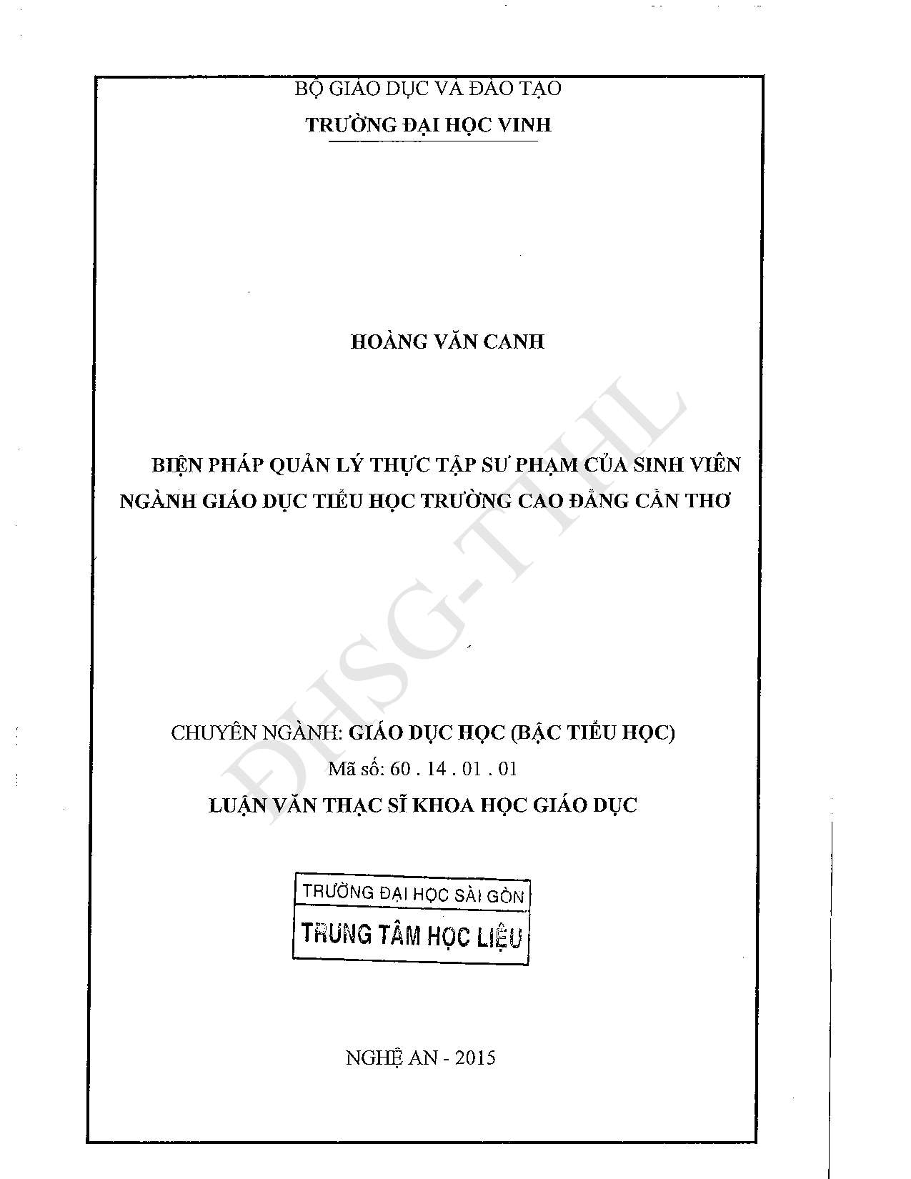 Biện pháp quản lý thực tập Sư phạm của sinh viên ngành Giáo dục tiểu học trường cao đẳng Cần Thơ