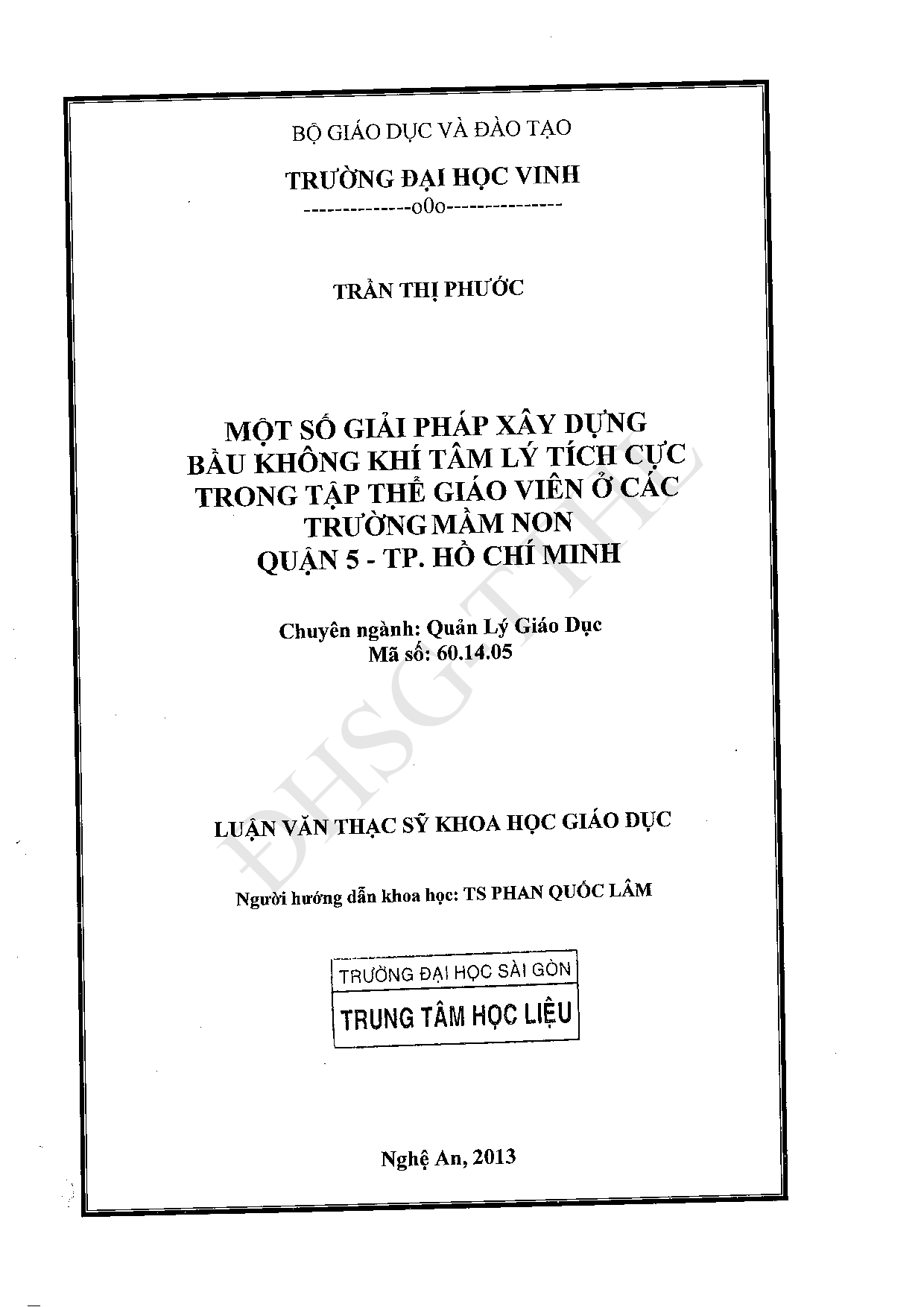 Một số giải pháp xây dựng bầu không khí tâm lý tích cực trong tập thể giáo viên ở các trường mầm non Quận 5 - TP. Hồ Chí Minh