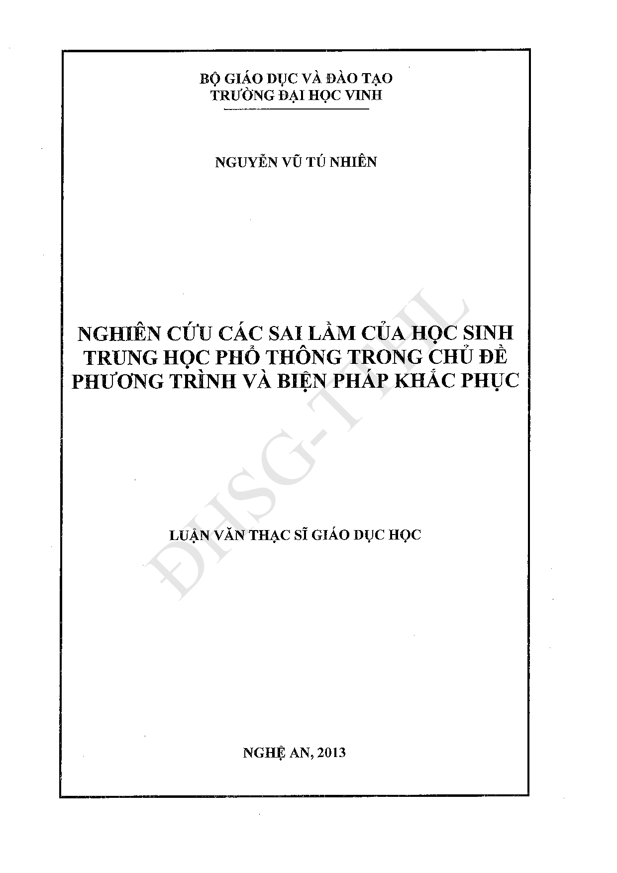 Nghiên cứu các sai lầm của học sinh Trung học phổ thông trong chủ đề phương trình và biện pháp khắc phục