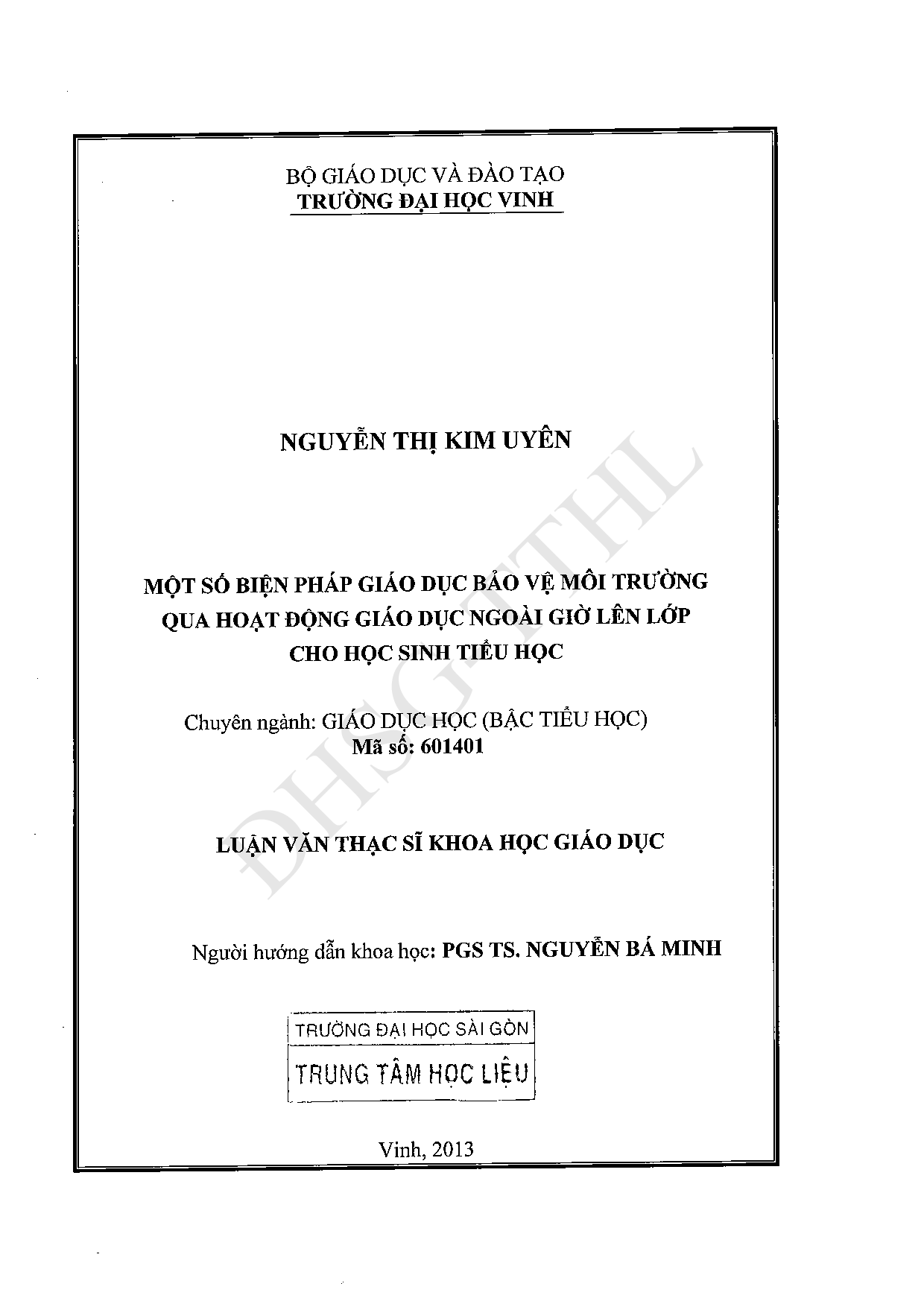 Một số biện pháp giáo dục bảo vệ môi trường qua hoạt động giáo dục ngoài giờ lên lớp cho học sinh tiểu học trên địa bàn huyện Mỏ Cày Bắc