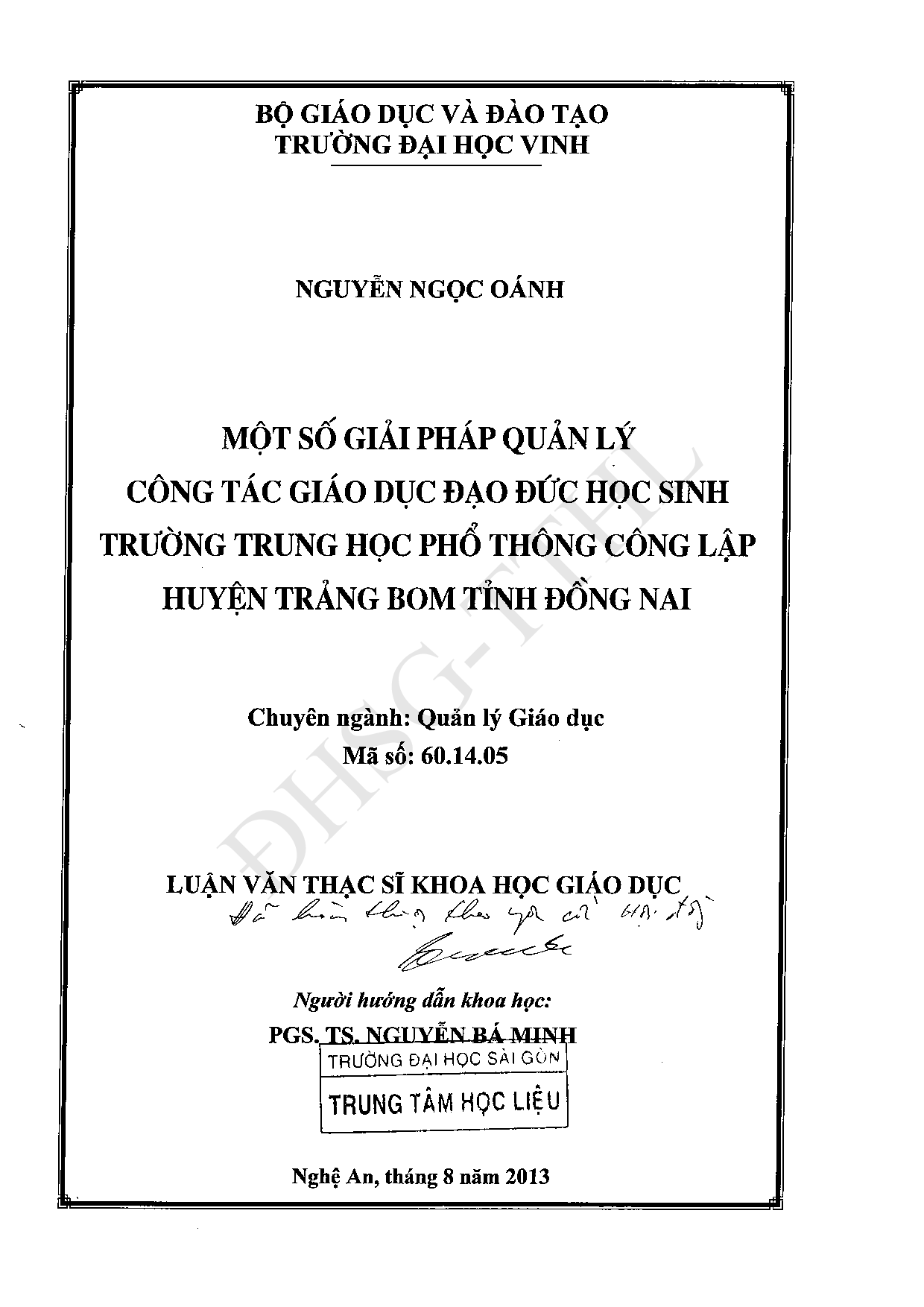 Một số giải pháp quản lý công tác giáo dục đạo đức học sinh trường trung học phổ thông công lập huyện Trảng Bom tỉnh Đồng Nai