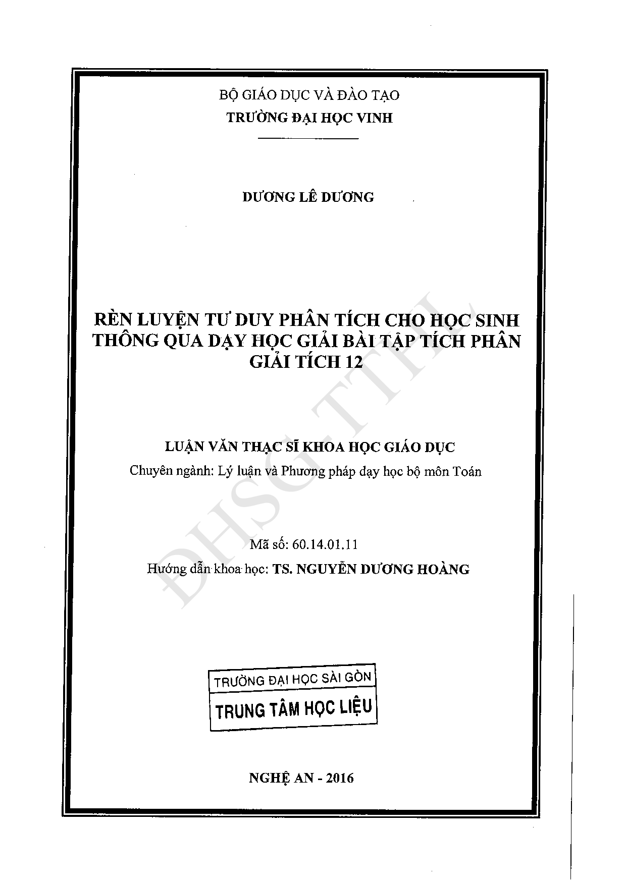 Rèn luyện tư duy phân tích cho học sinh thông qua dạy học giải bài tập tích phân giải tích 12