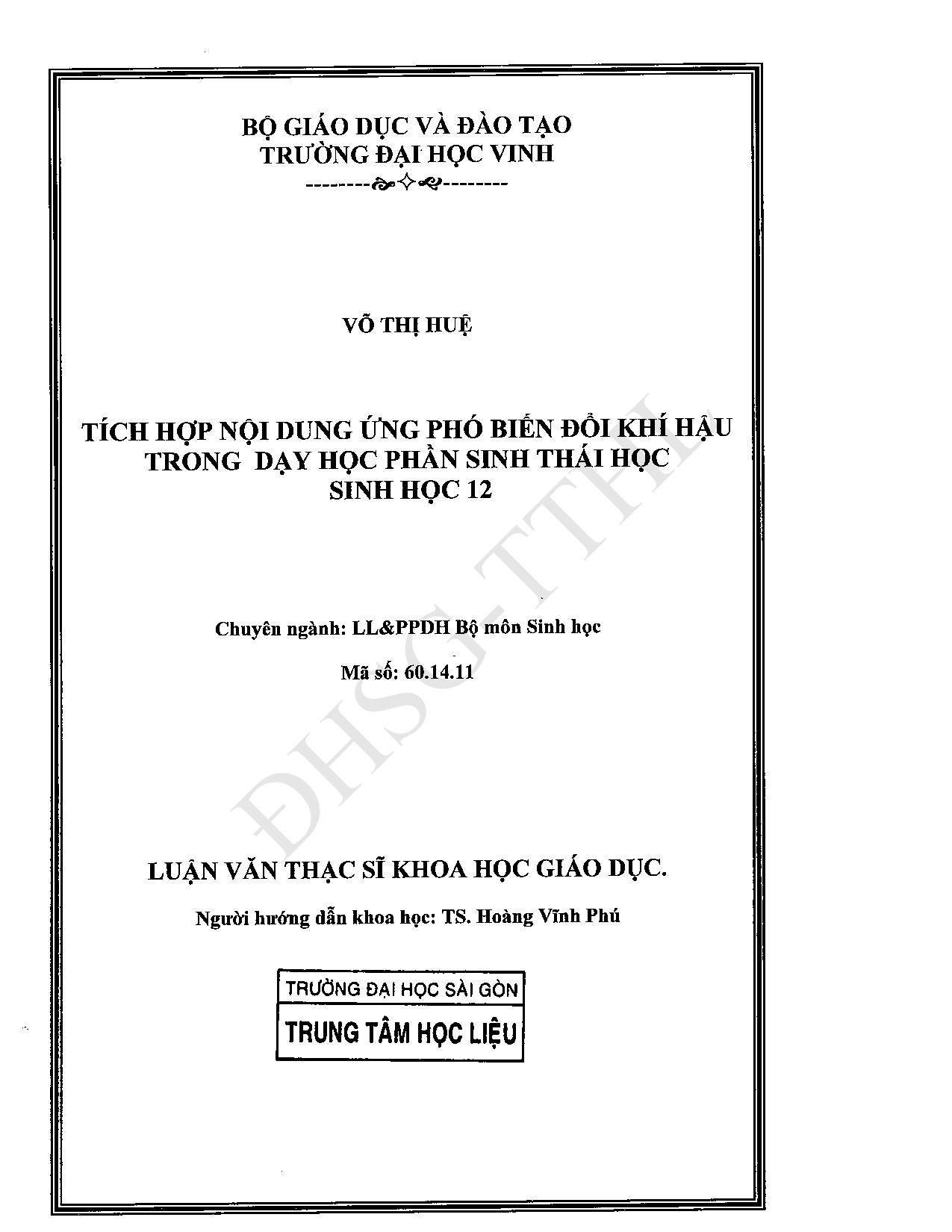 Tích hợp nội dung ứng phó biến đổi khí hậu trong dạy học phần sinh thái học Sinh học 12