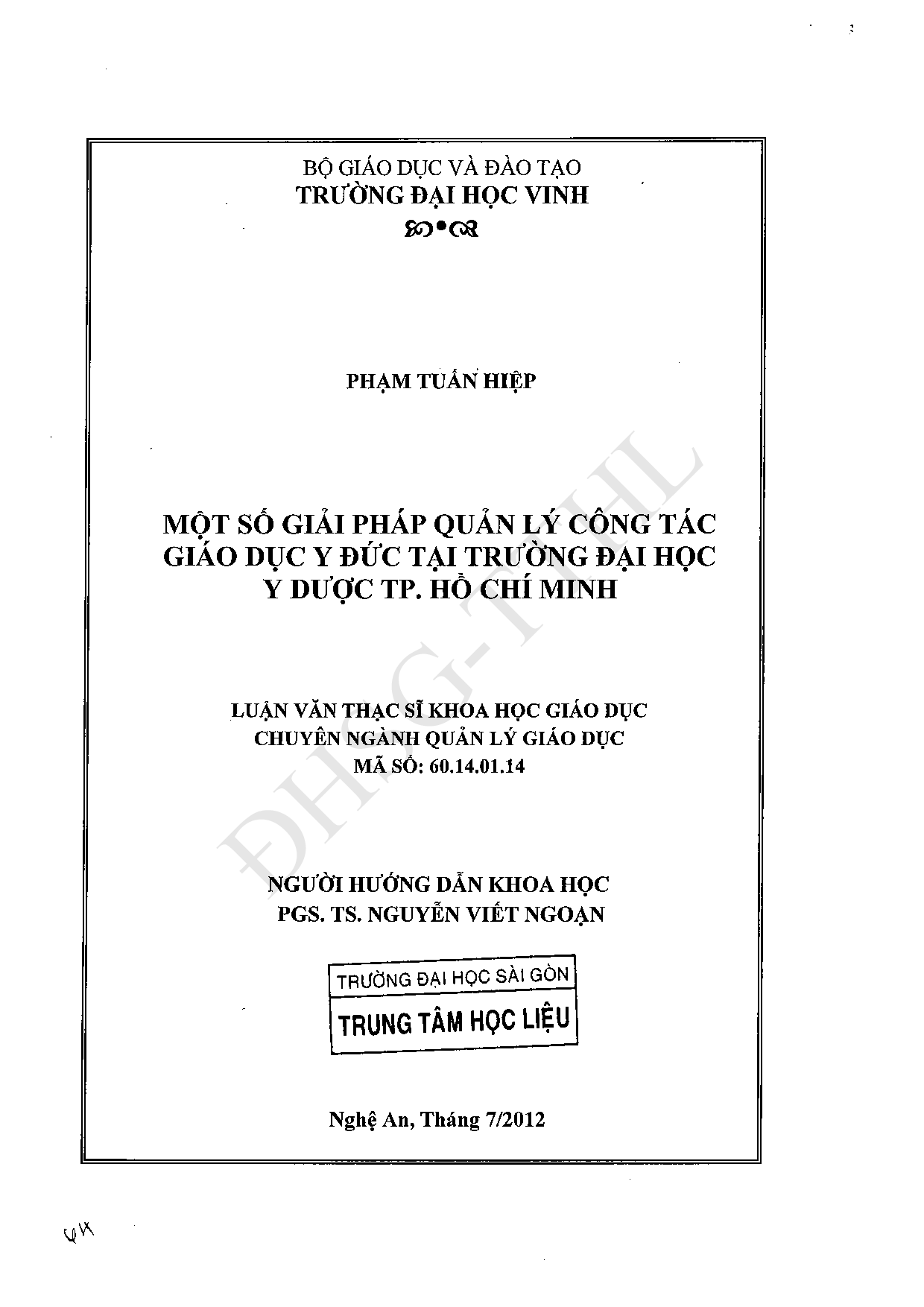 Một số giải pháp quản lý công tác giáo dục y đức tại trường Đại học Y dược TP. Hồ Chí Minh