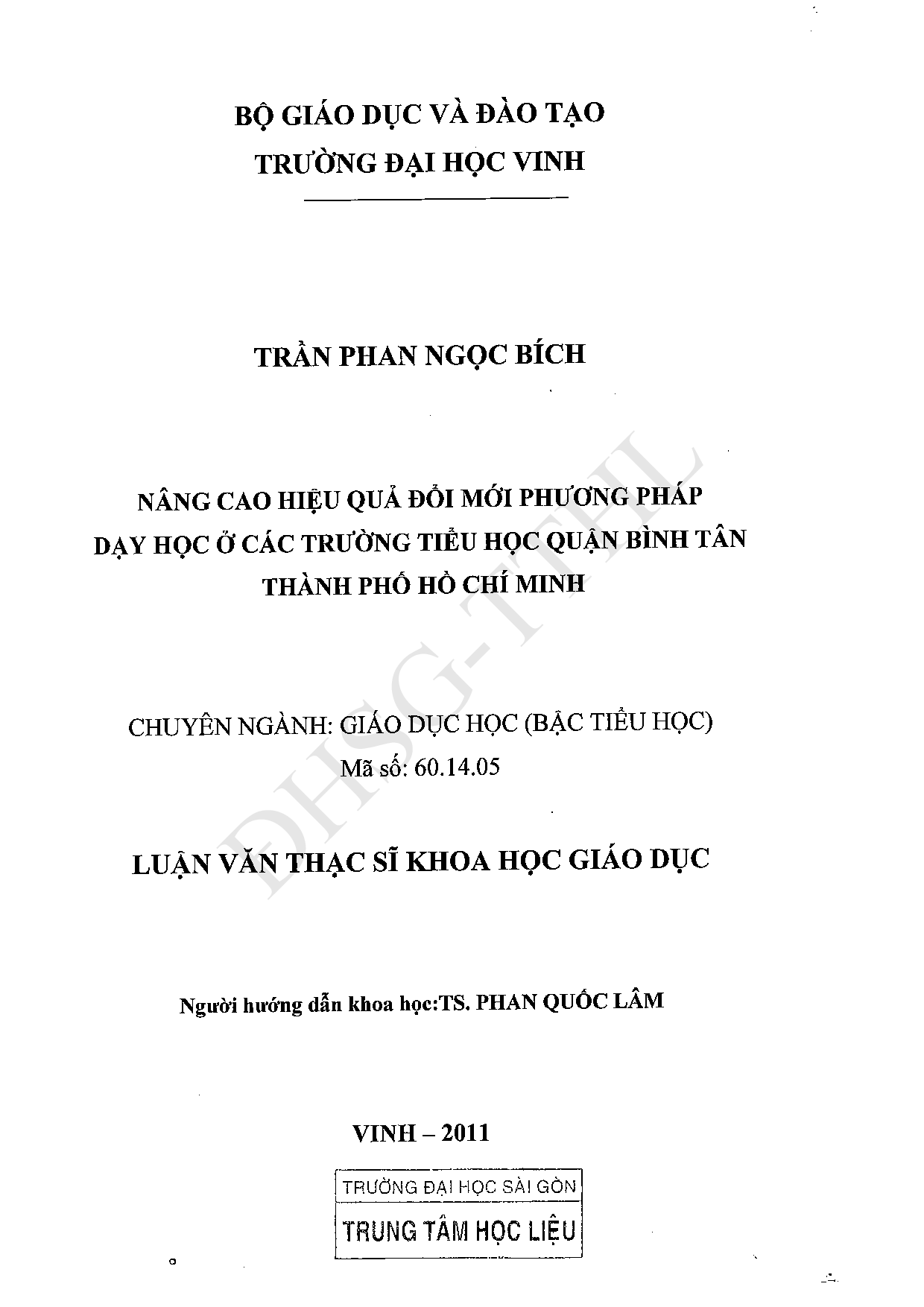 Nâng cao hiệu quả đổi mới phương pháp dạy học ở các trường tiểu học quận Bình Tân Thành phố Hồ Chí Minh