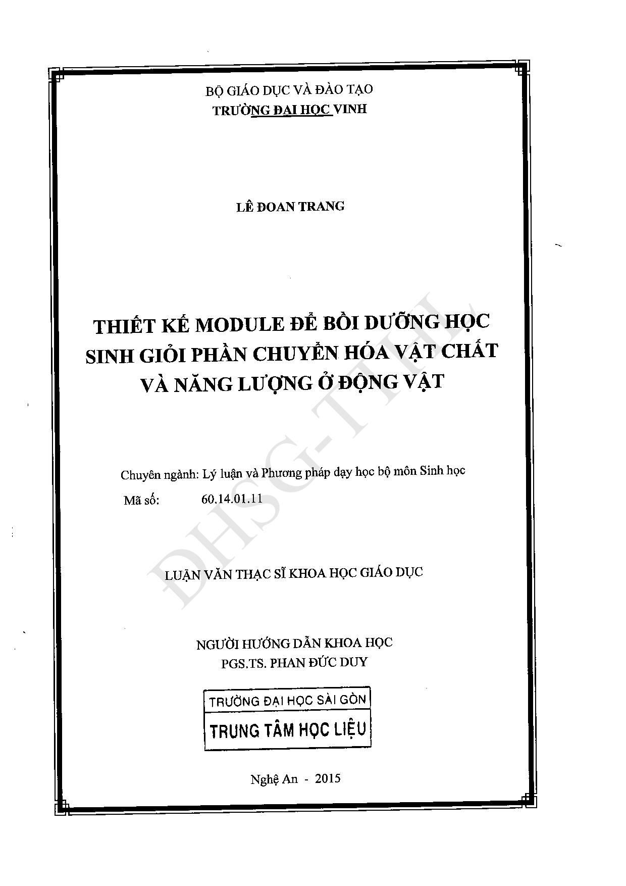 Thiết kế Module để bồi dưỡng học sinh giỏi phần chuyển hóa vật chất và năng lượng ở động vật