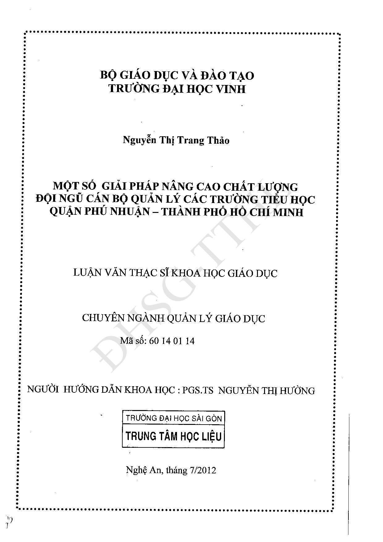 Một số giải pháp nâng cao chất lượng đội ngũ cán bộ quản lý các trường tiểu học quận Phú Nhuận - Thành phố Hồ Chí Minh