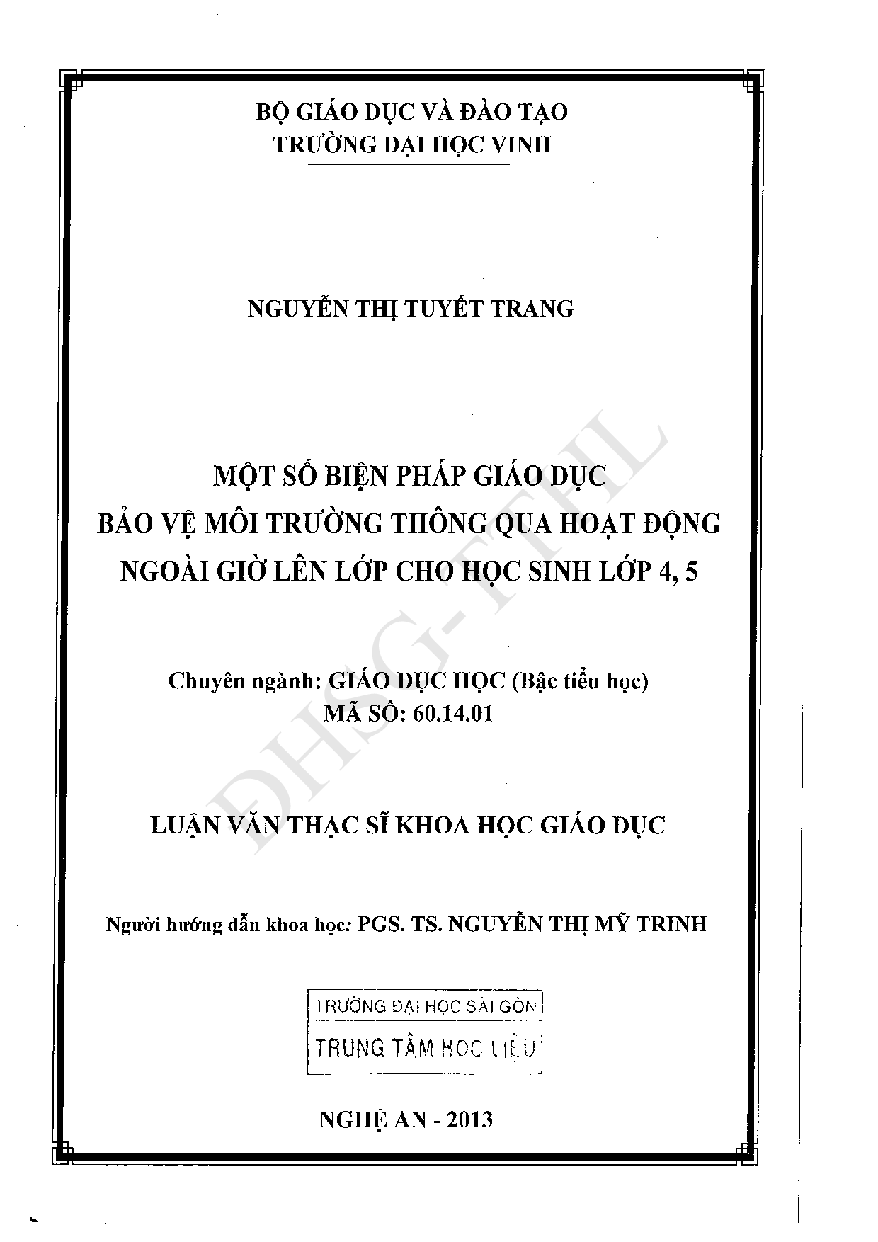 Một số biện pháp giáo dục bảo vệ môi trường thông qua hoạt động ngoài giờ lên lớp cho học sinh lớp 4, 5