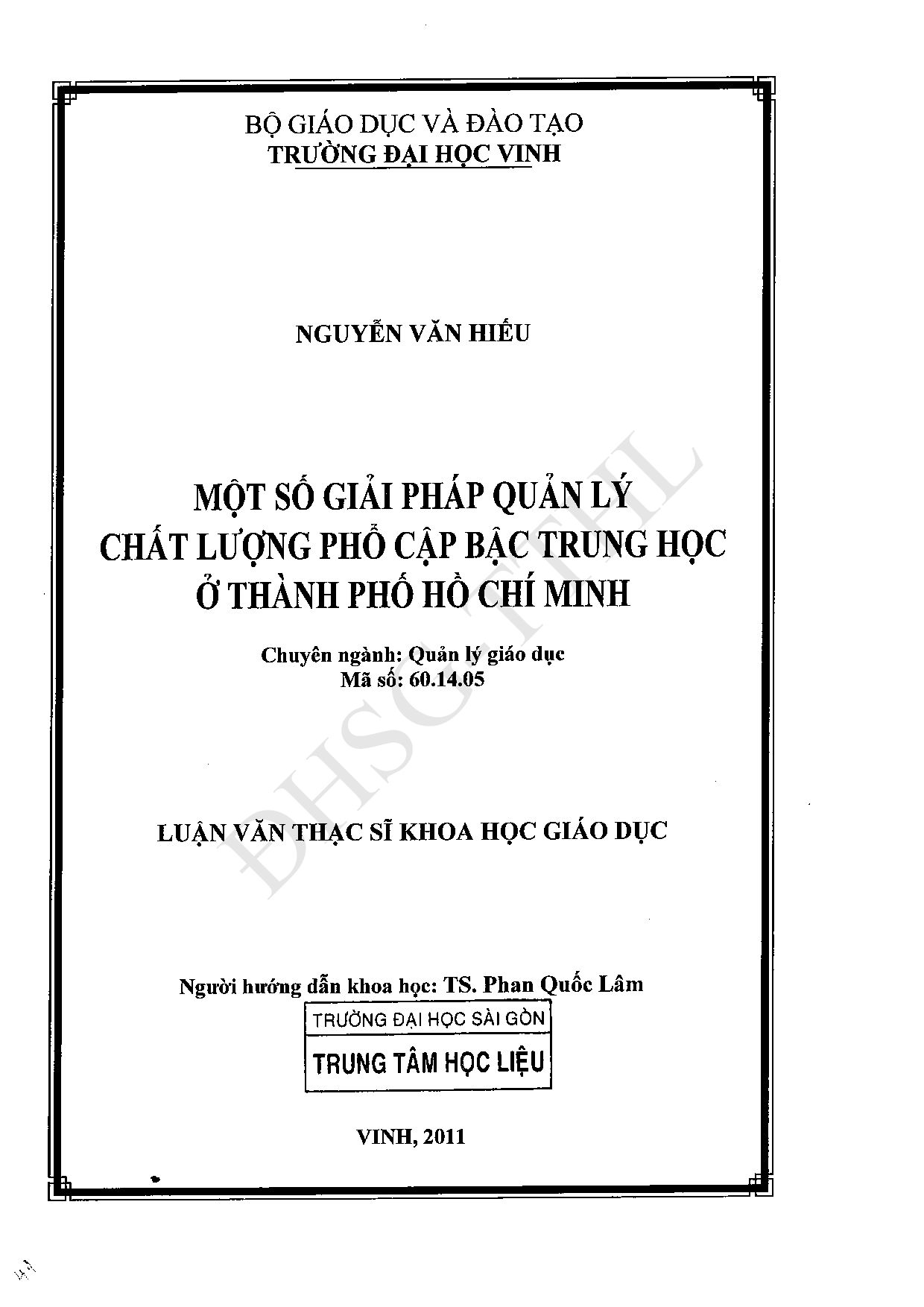 Một số giải pháp quản lý chất lượng phổ cập bậc trung học ở Thành phố Hồ Chí Minh