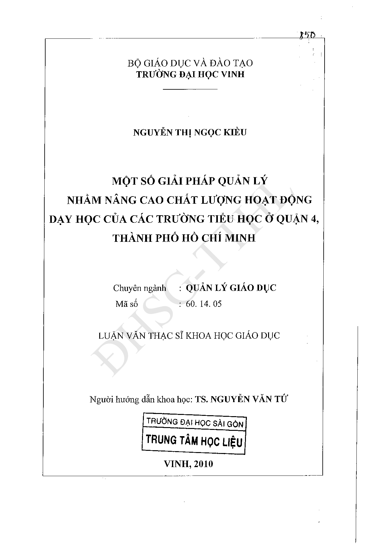 Một số giải pháp quản lý nhằm nâng cao chất lượng hoạt động dạy học của các trường tiểu học ở quận 4, thành phố Hồ Chí Minh