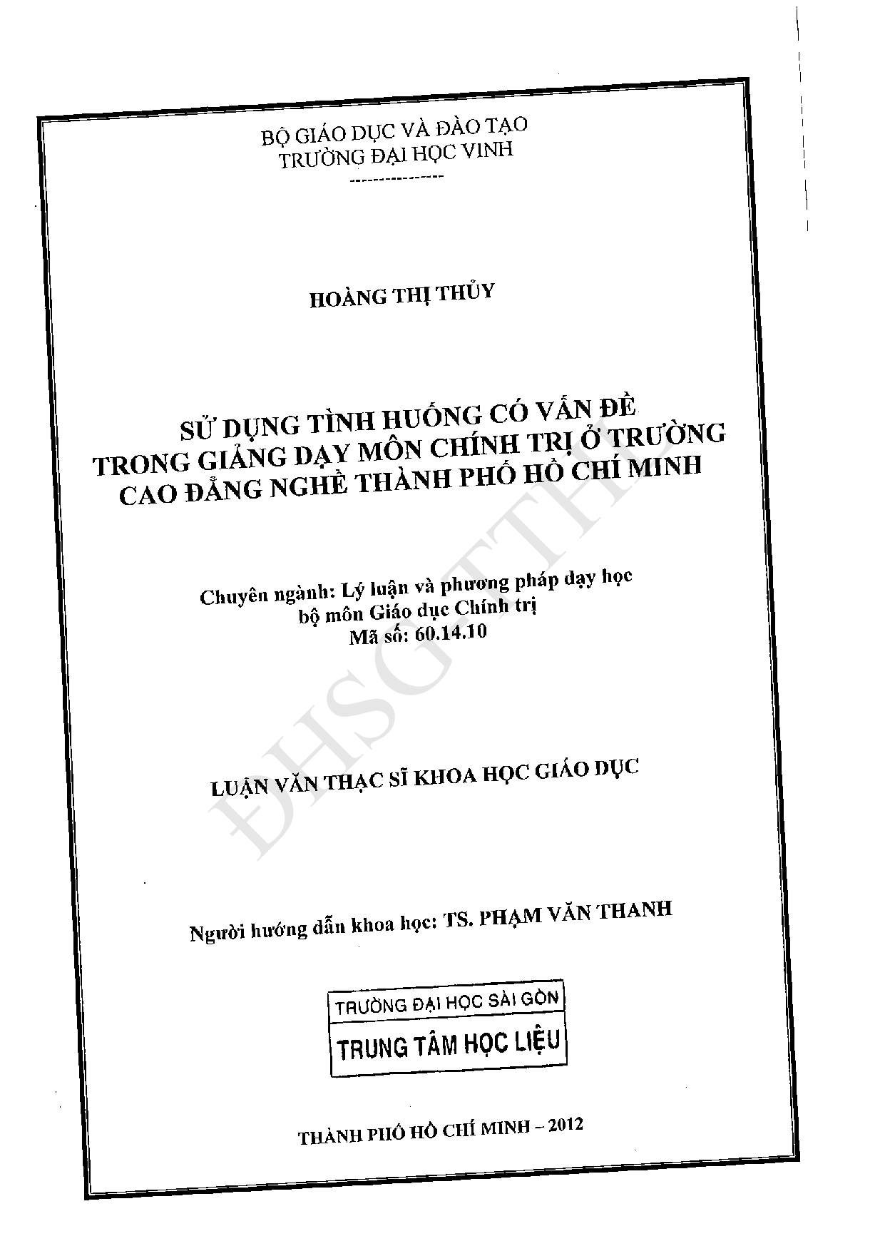 Sử dụng tình huống có vấn đề trong giảng dạy môn chính trị ở trường Cao đẳng nghề thành phố Hồ Chí Minh