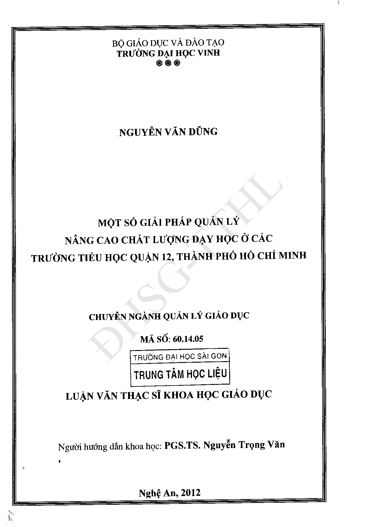 Một số giải pháp quản lý nâng cao chất lượng dạy học ở các trường tiểu học quận 12, TP. Hồ Chí Minh