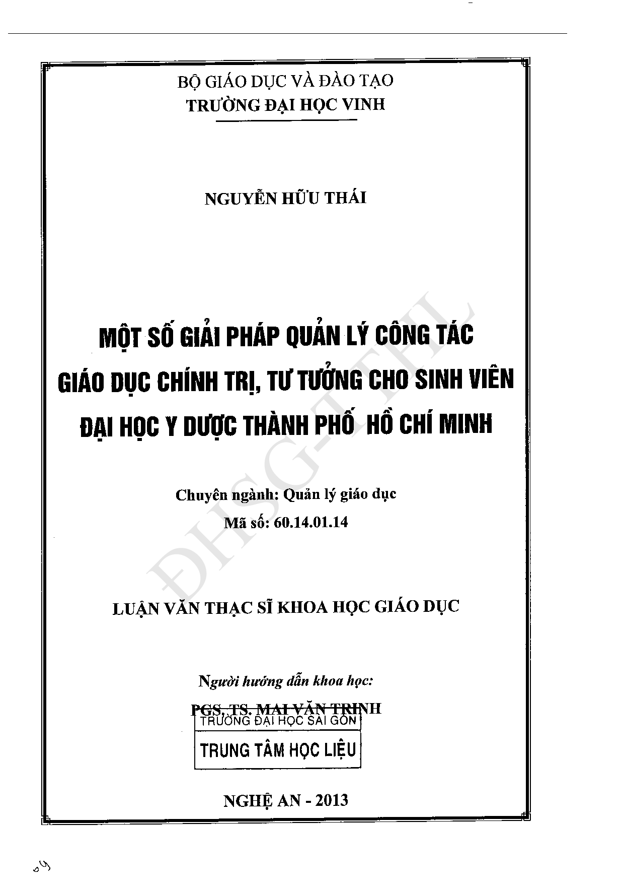 Một số giải pháp quản lý công tác giáo dục chính trị, tư tưởng cho sinh viên Đại học Y Dược Thành phố Hồ Chí Minh