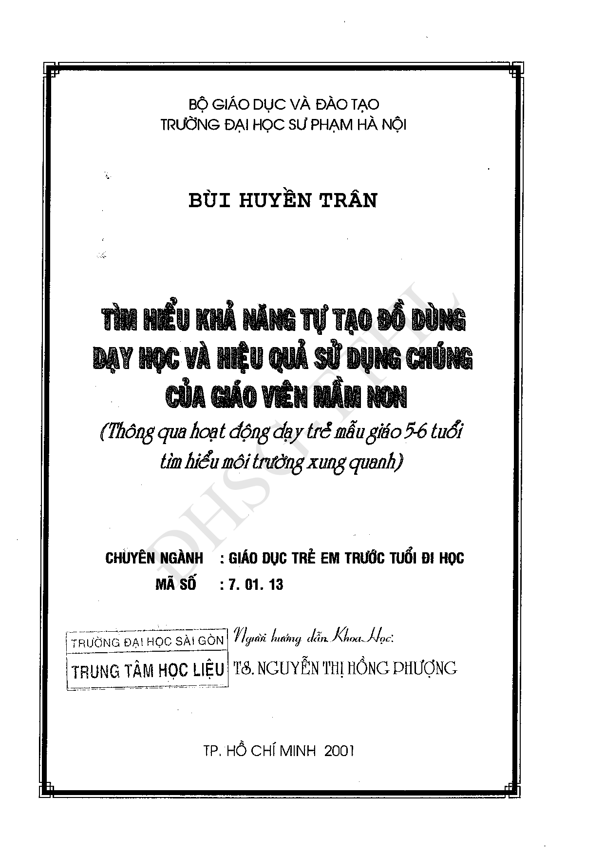 Tìm hiểu khả năng tự tạo đồ dùng dạy học và hiệu quả sử dụng chúng của giáo viên mầm non