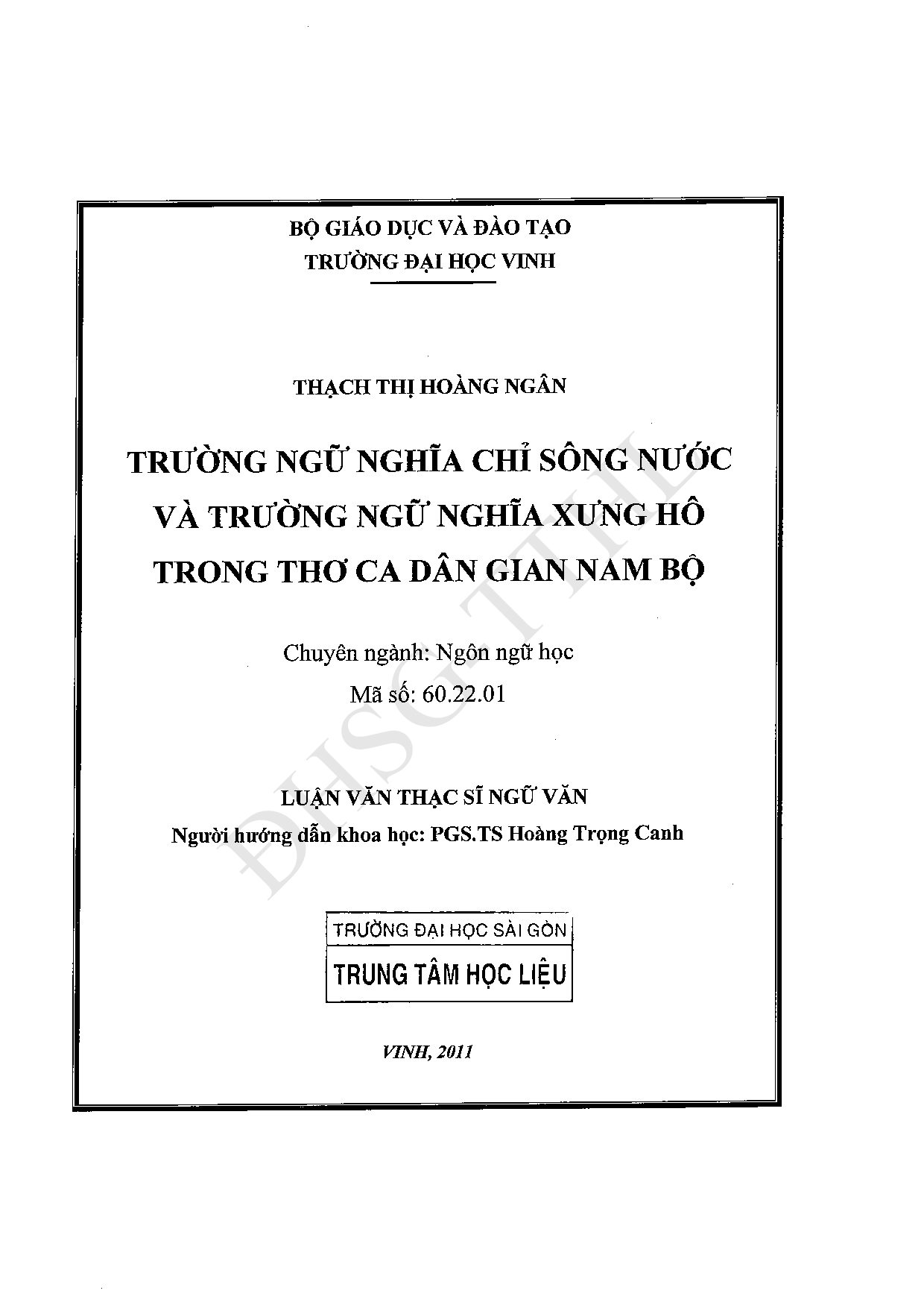 Trường ngữ nghĩa chỉ sông nước và trường ngữ nghĩa xưng hô trong thơ ca dân gian Nam Bộ