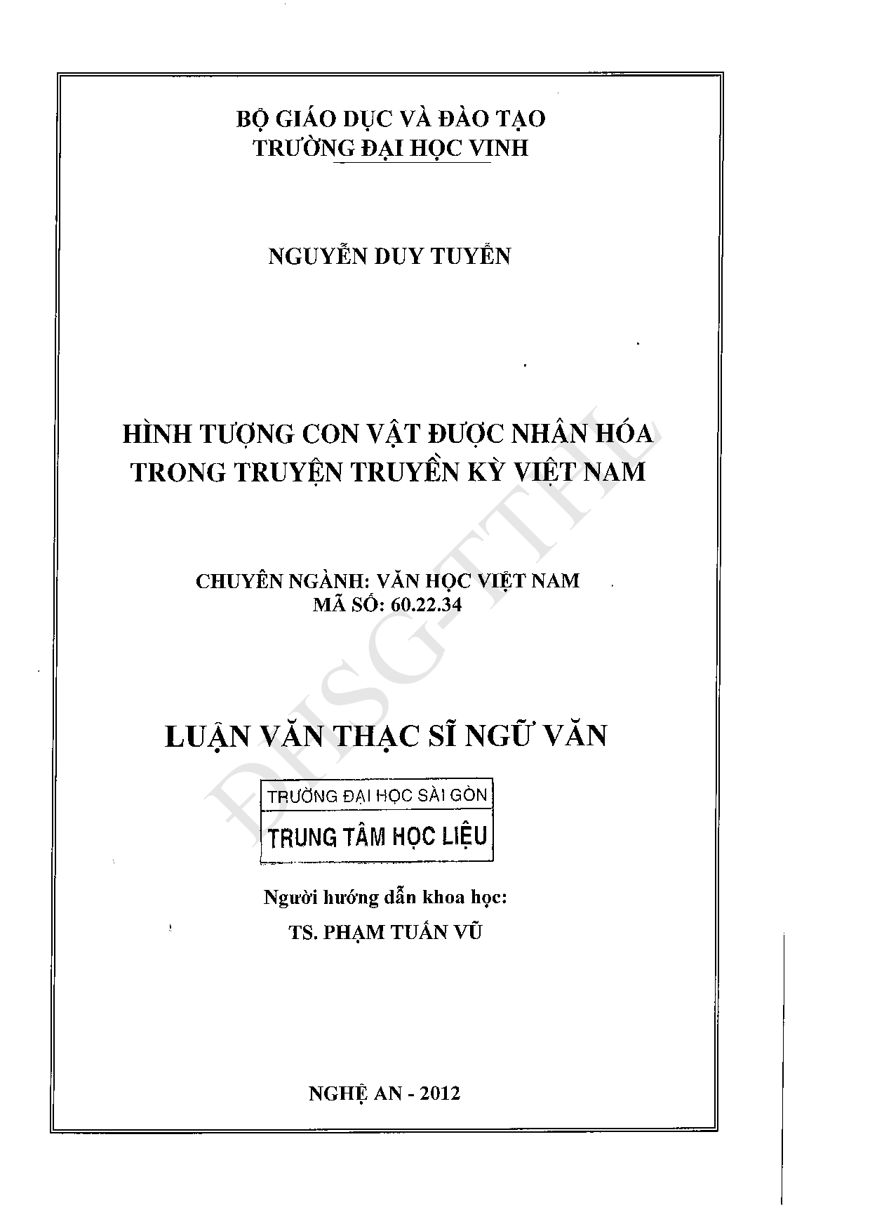 Hình tượng con vật được nhân hóa trong truyện truyền kỳ Việt Nam