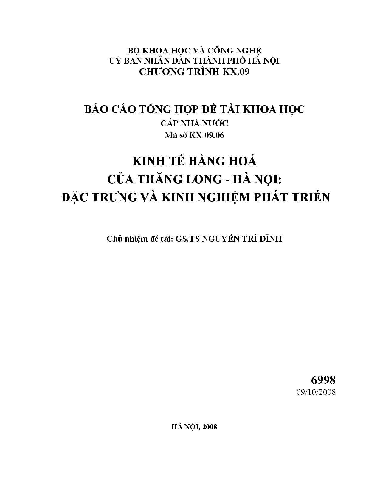 Kinh tế hàng hóa của Thăng Long - Hà Nội: Đặc trưng và kinh nghiệm phát triển  