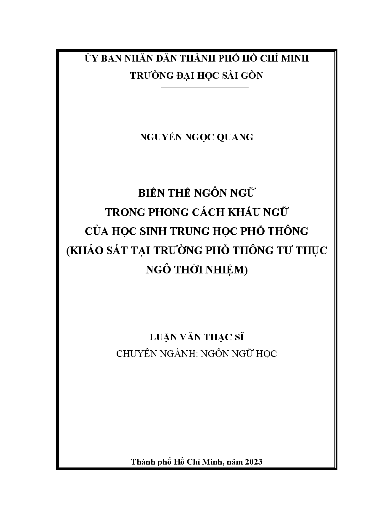 Biến thể ngôn ngữ trong phong cách khẩu ngữ của học sinh Trung học phổ thông (khảo sát tại trường phổ thông tư thục Ngô Thời Nhiệm)