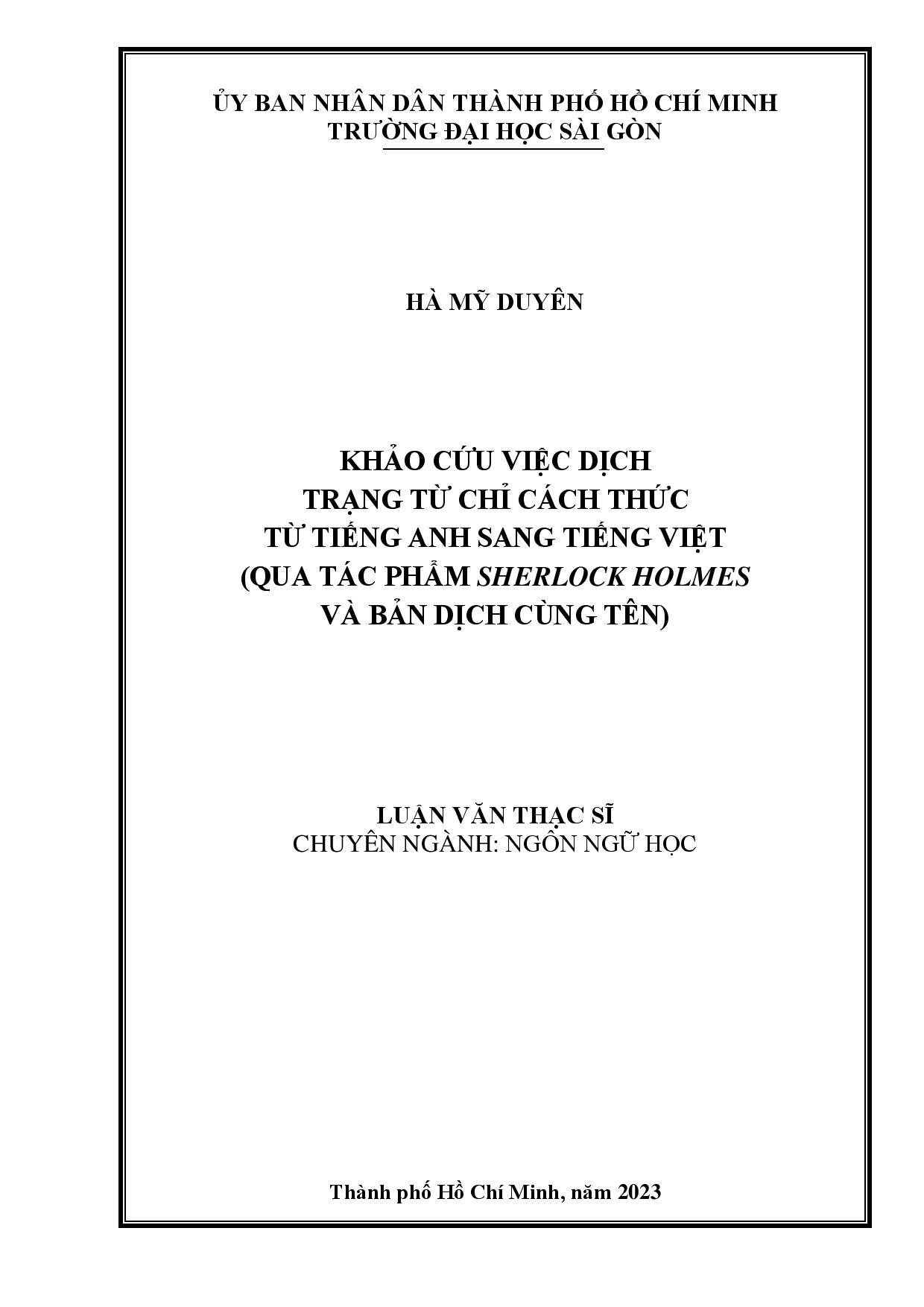 Khảo cứu việc dịch trạng từ chỉ cách thức từ tiếng Anh sang tiếng Việt (qua tác phẩm Sherlock Holmes và bản dịch cùng tên)