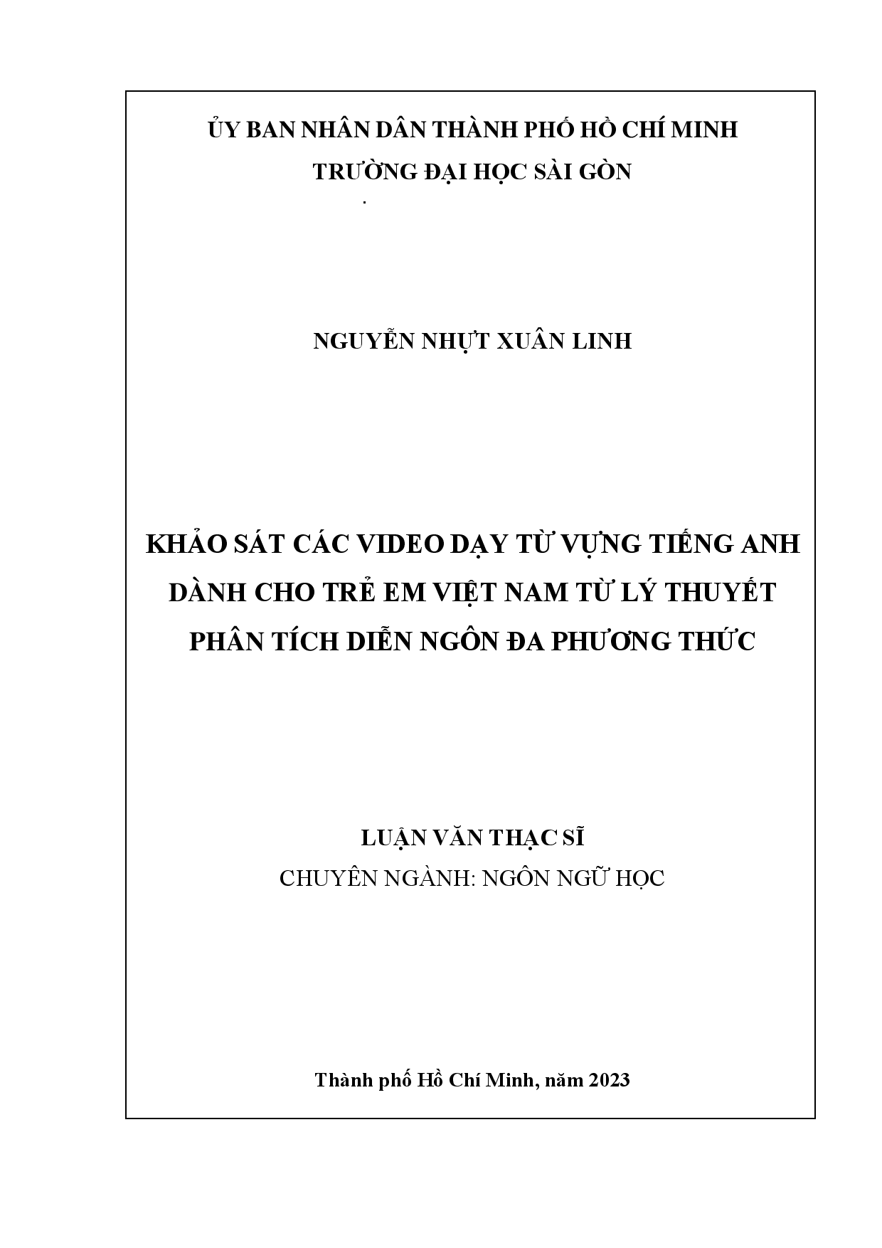 Khảo sát các video dạy từ vựng tiếng Anh dành cho trẻ em Việt Nam từ lý thuyết phân tích diễn ngôn đa phương thức