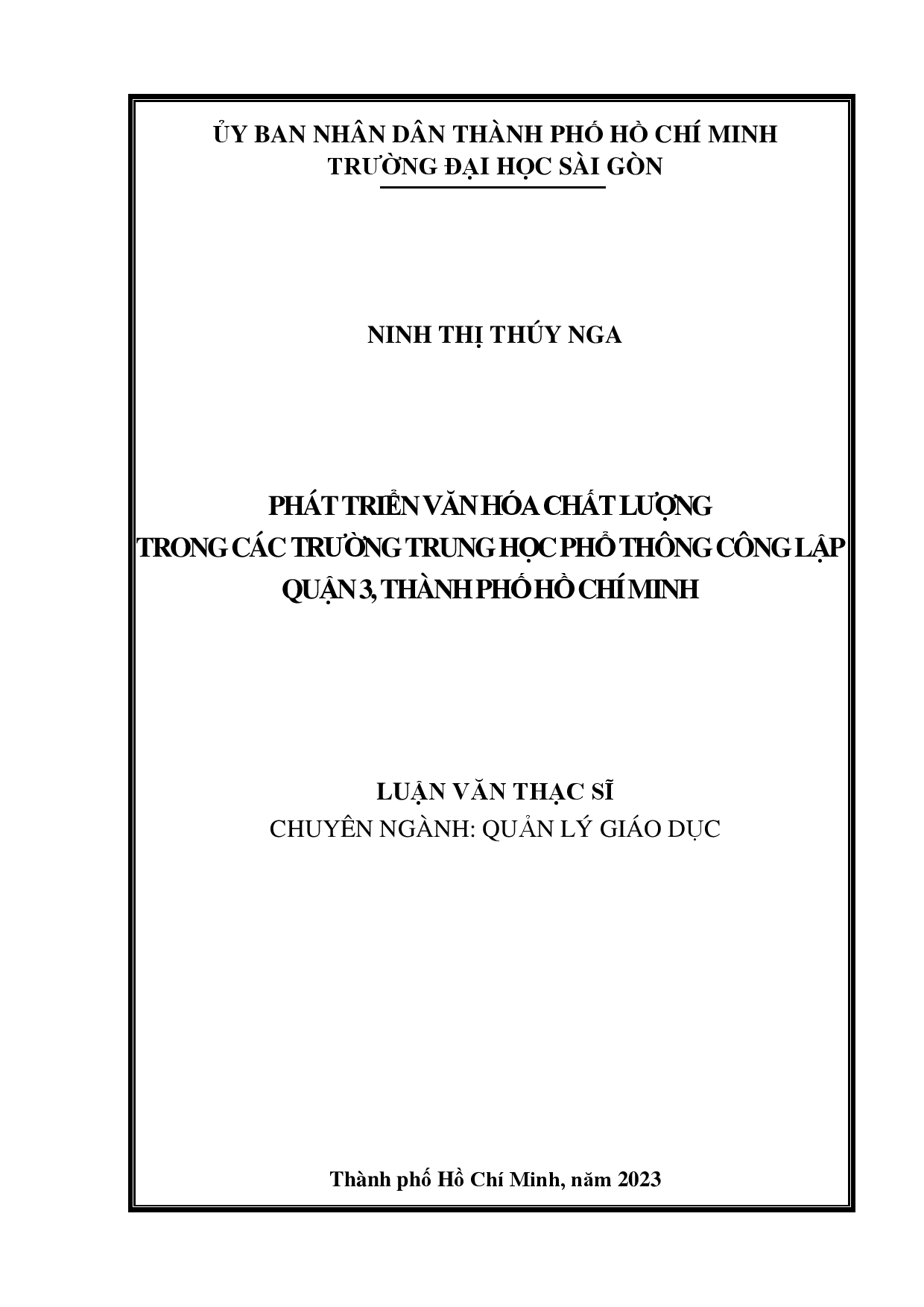 Phát triển văn hóa chất lượng trong các trường Trung học phổ thông công lập Quận 3, Thành phố Hồ Chí Minh