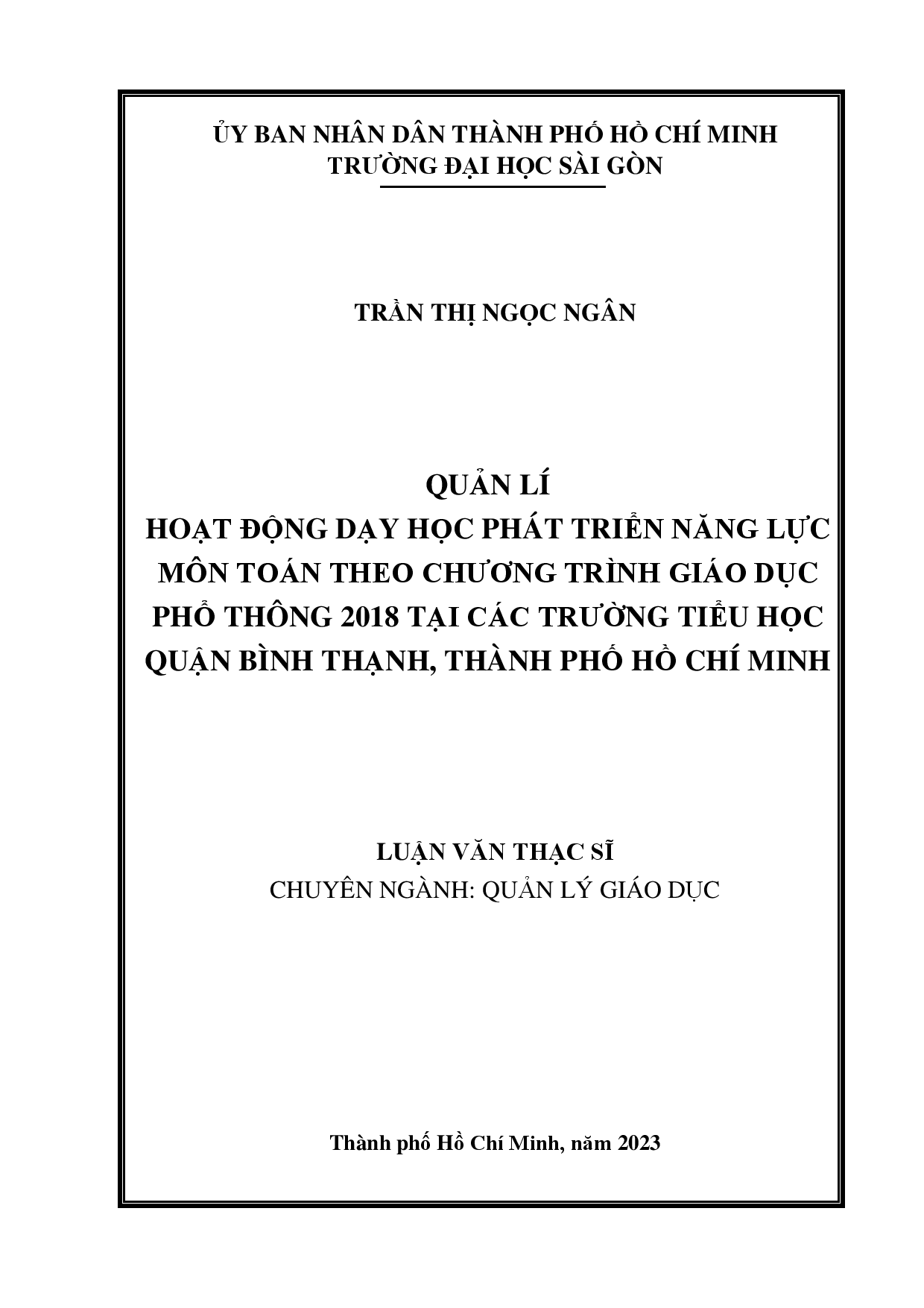 Quản lí hoạt động dạy học phát triển năng lực môn Toán theo Chương trình giáo dục phổ thông 2018 tại các trường tiểu học quận Bình Thạnh, Thành phố Hồ Chí Minh