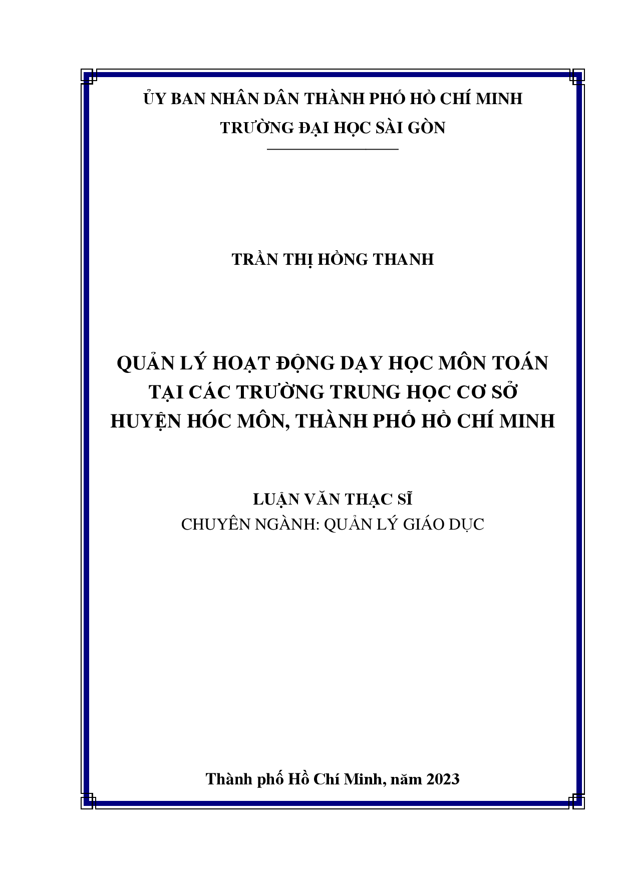 Quản lý hoạt động dạy học môn Toán tại các trường trung học cơ sở huyện Hóc Môn, Thành phố Hồ Chí Minh