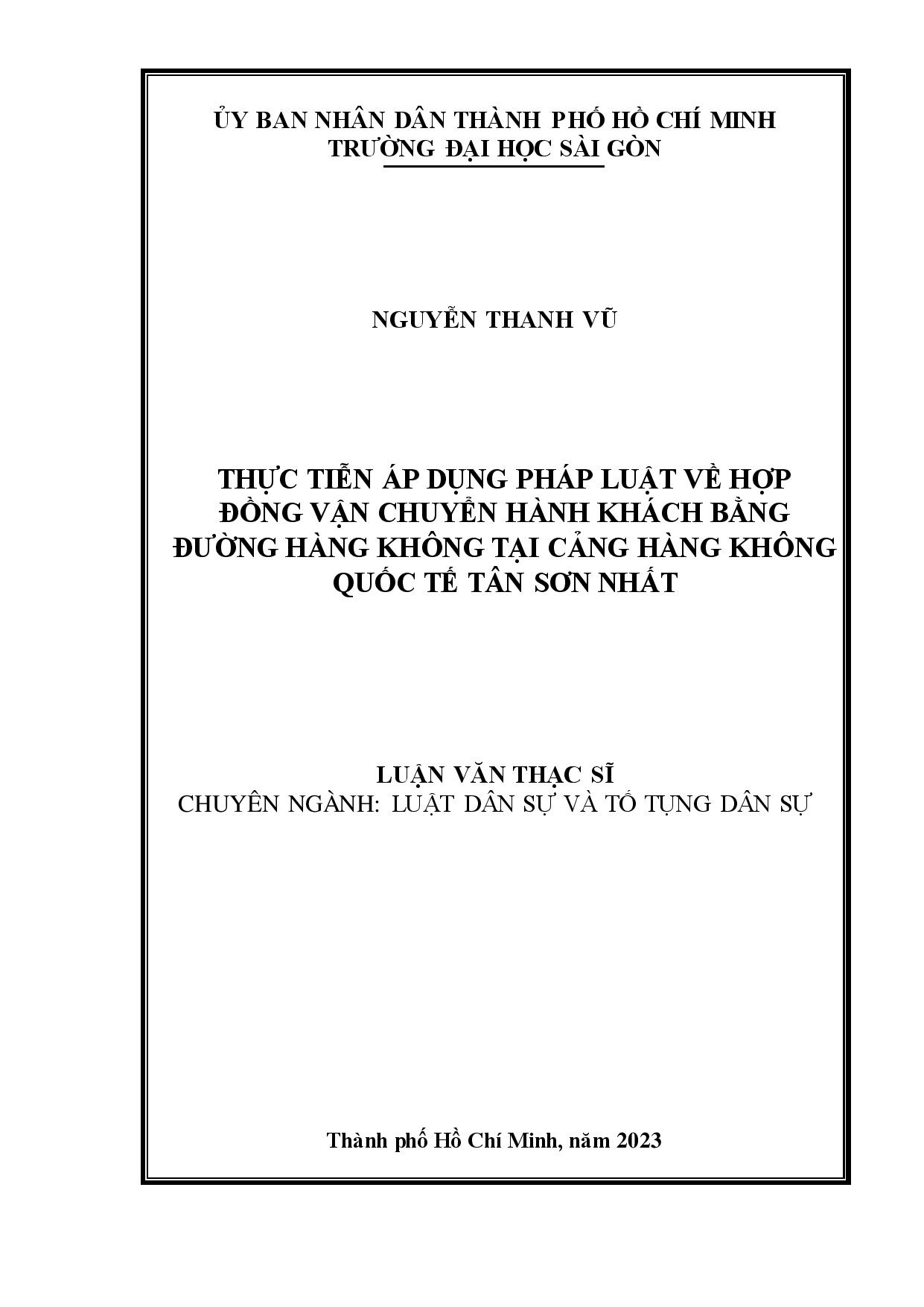 Thực tiễn áp dụng pháp luật về hợp đồng vận chuyển hành khách bằng đường hàng không tại Cảng hàng không quốc tế Tân Sơn Nhất