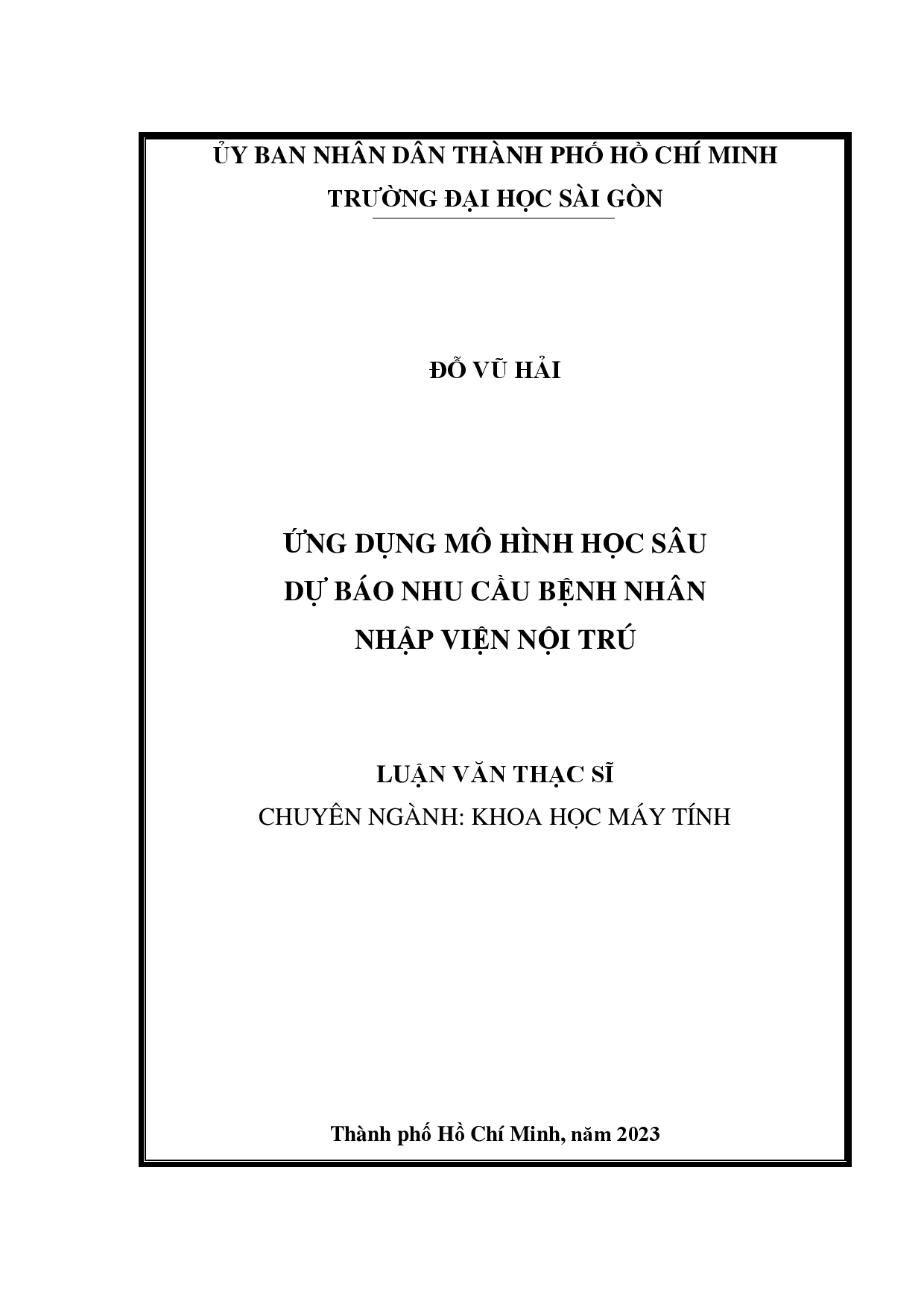 Ứng dụng mô hình học sâu Dự báo nhu cầu bệnh nhân nhập viện nội trú