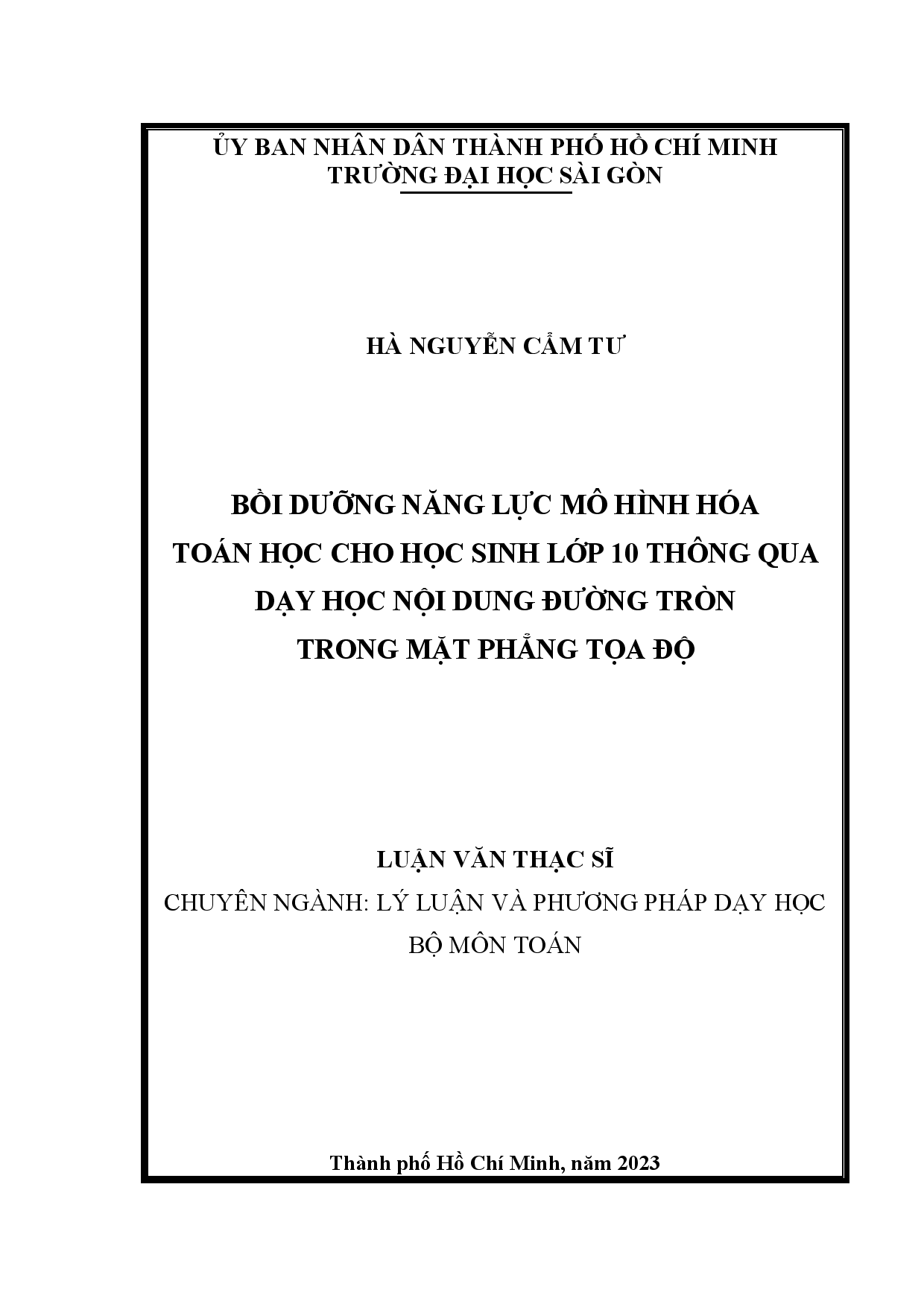 Bồi dưỡng năng lực mô hình hóa toán học cho học sinh lớp 10 thông qua dạy học nội dung Đường tròn trong mặt phẳng toạ độ