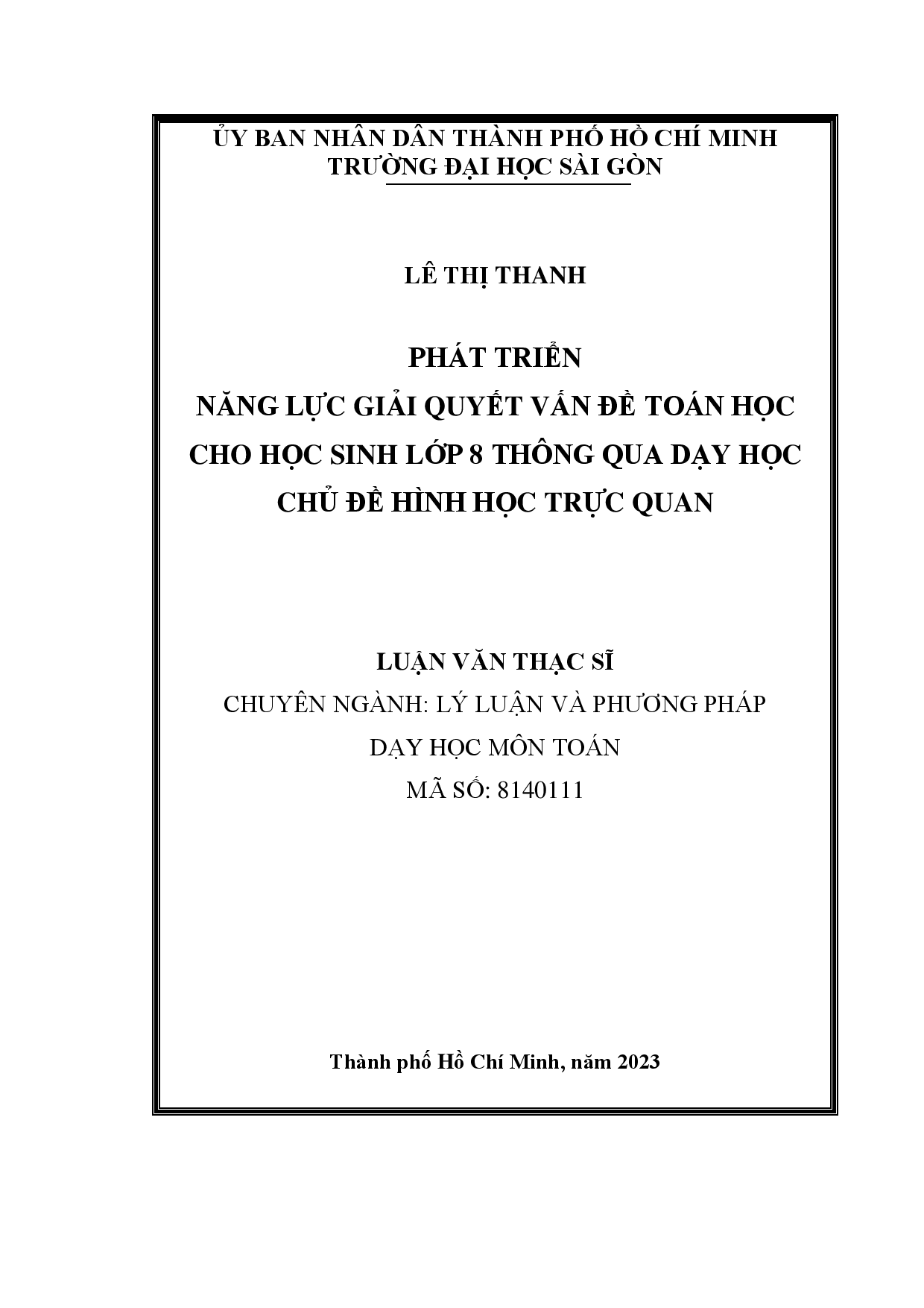 Phát triển năng lực giải quyết vấn đề toán học cho học sinh lớp 8 thông qua dạy học chủ đề hình học trực quan