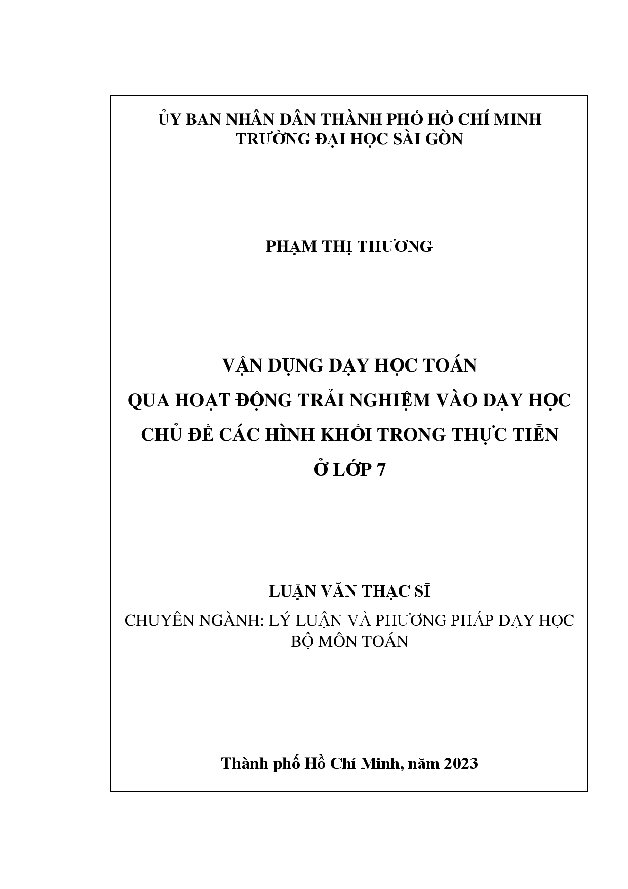 Vận dụng dạy học Toán qua hoạt động trải nghiệm vào dạy học chủ đề các hình khối trong thực tiễn ở lớp 7